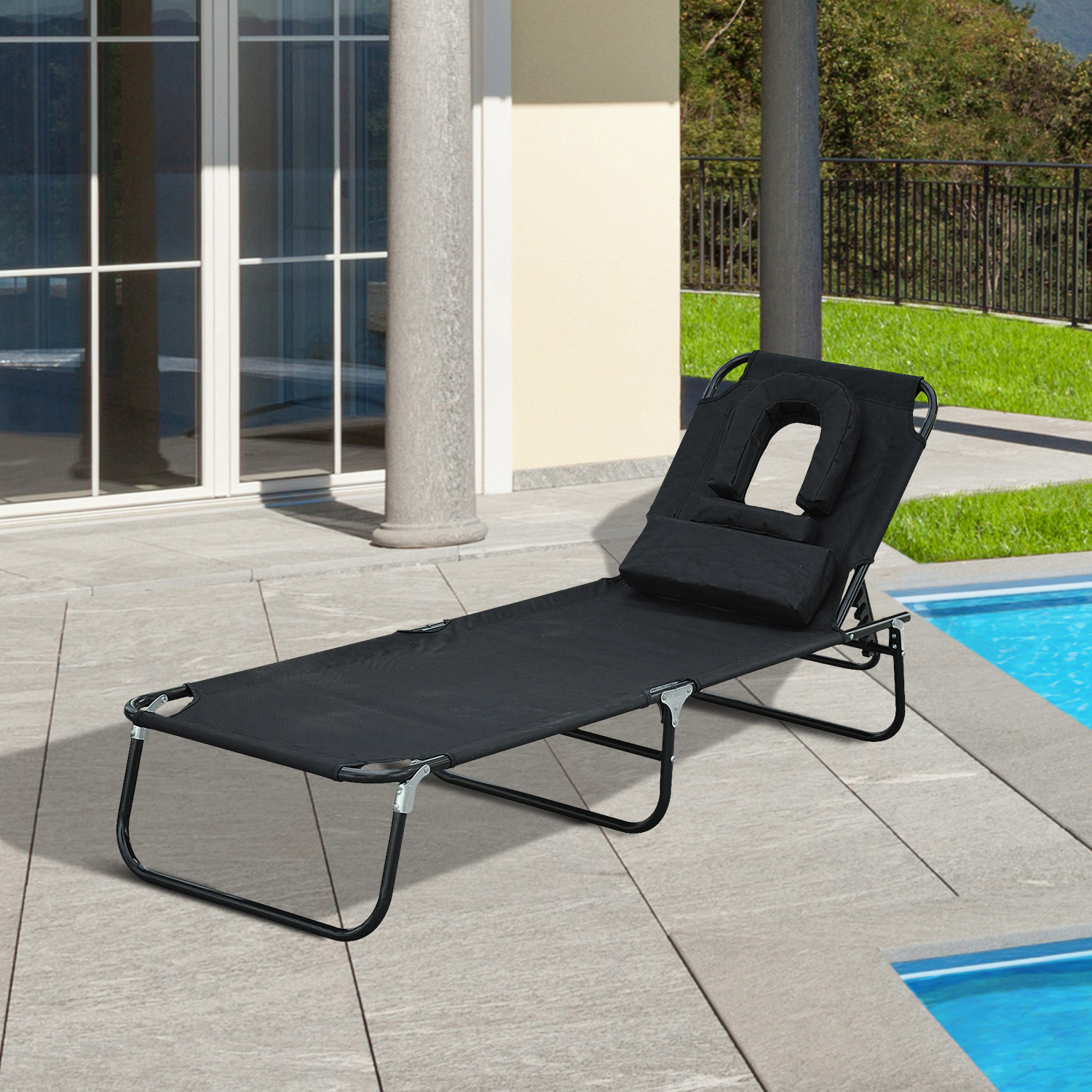 Bain de soleil inclinable pliable noir