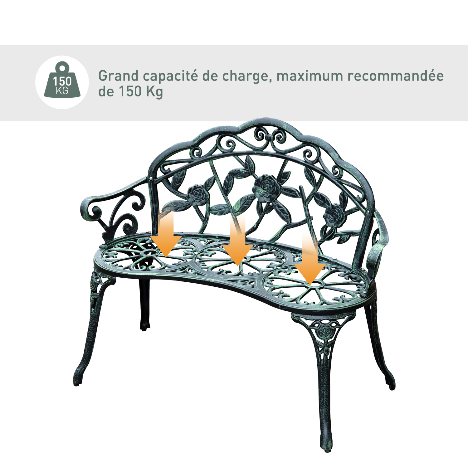 Banc de jardin 2 places style néo-rétro 100L x 54l x 78H cm