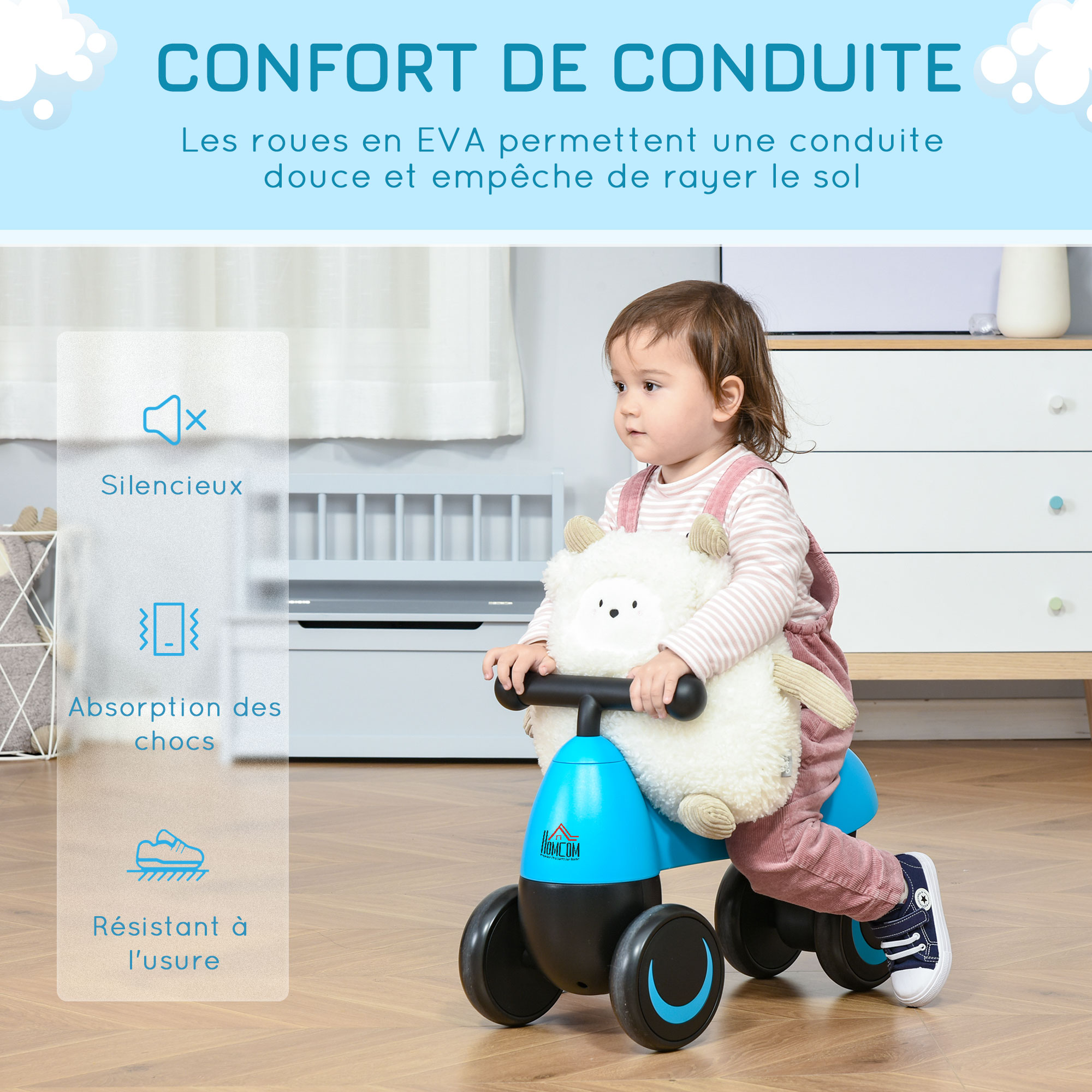 Draisienne vélo enfant 4 roues EVA selle guidon ergonomique bleu noir