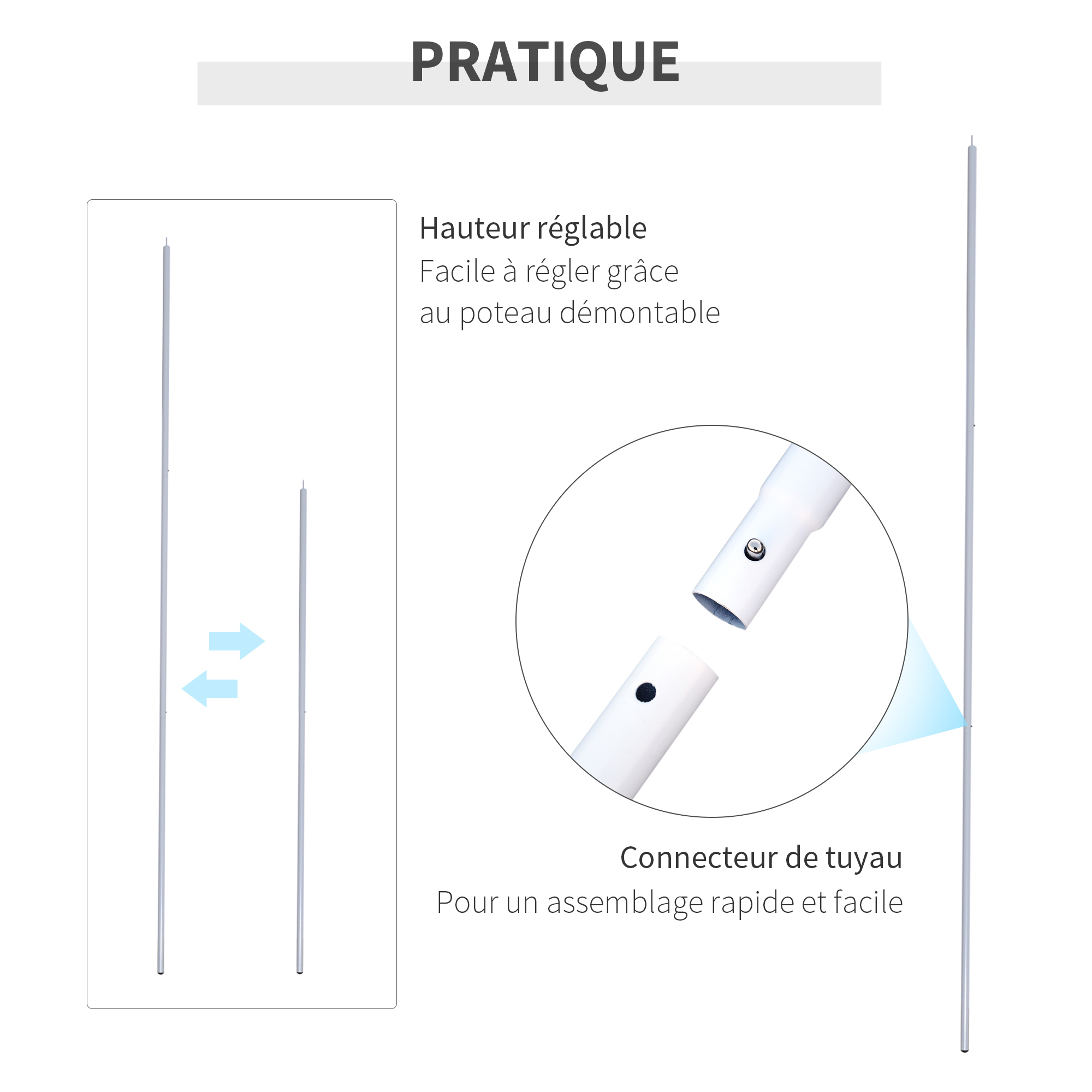 Mât de fixation réglable pour voile d'ombrage métal blanc