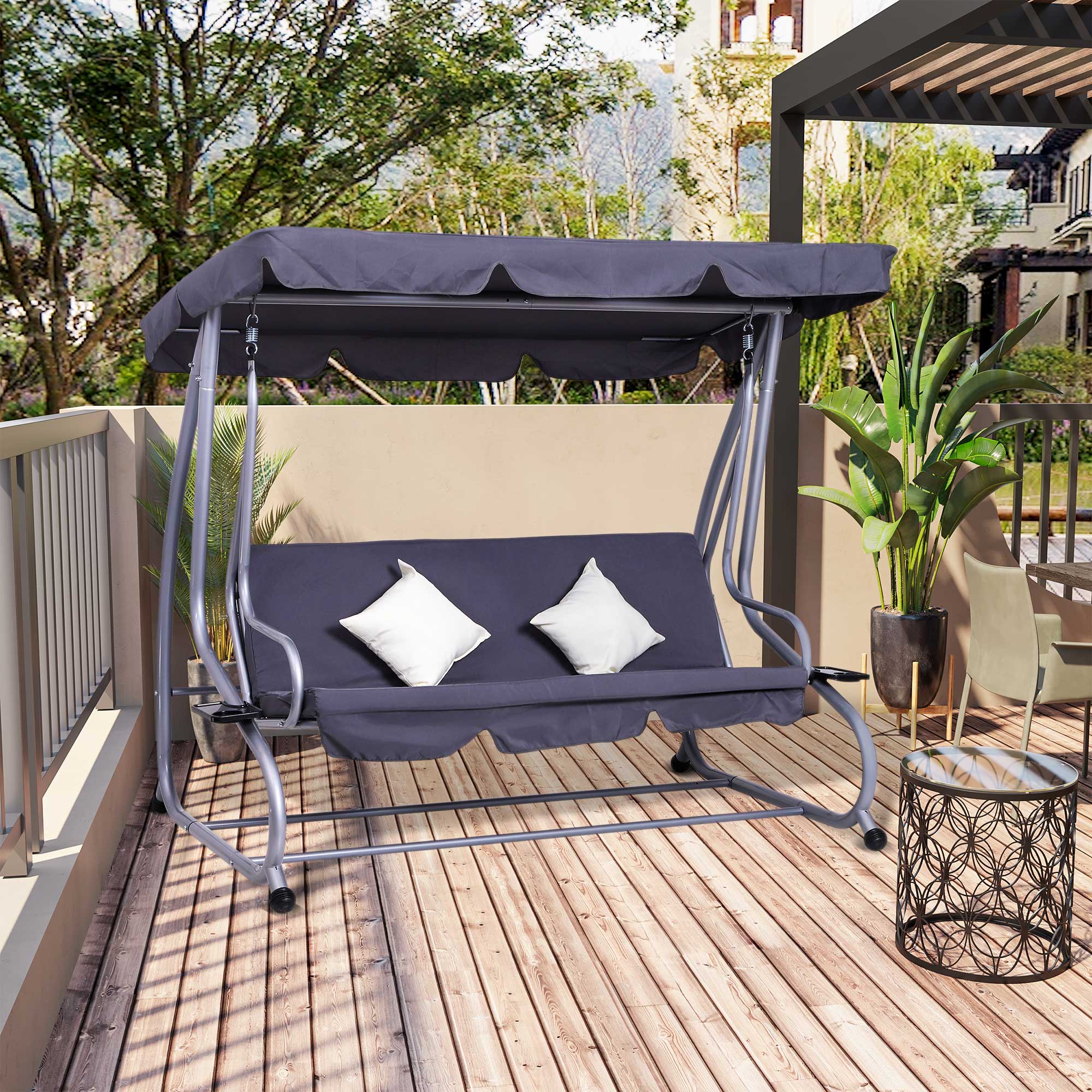 Balancelle de jardin 3 places convertible grise