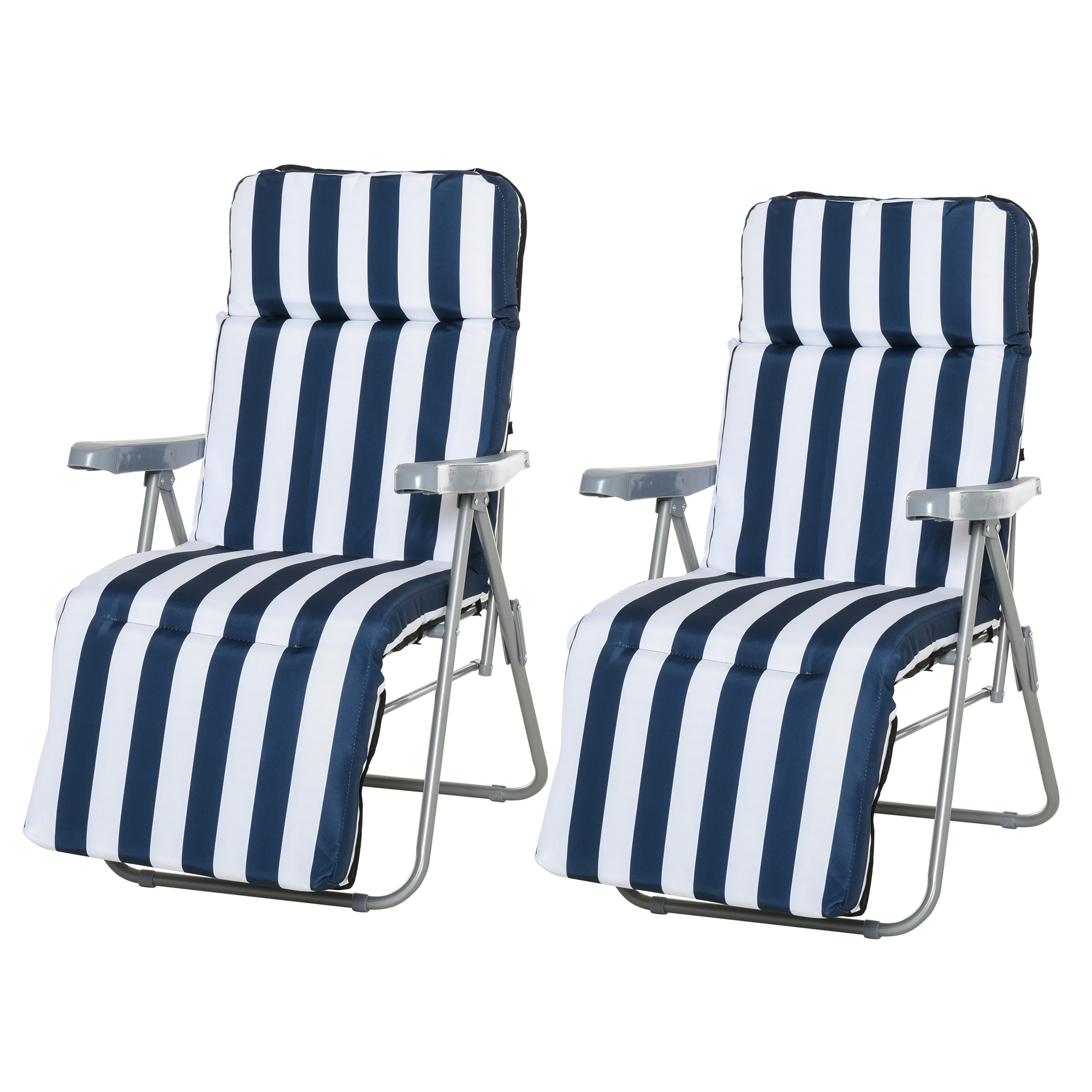 Lot de 2 chaises longues pliables bleu blanc