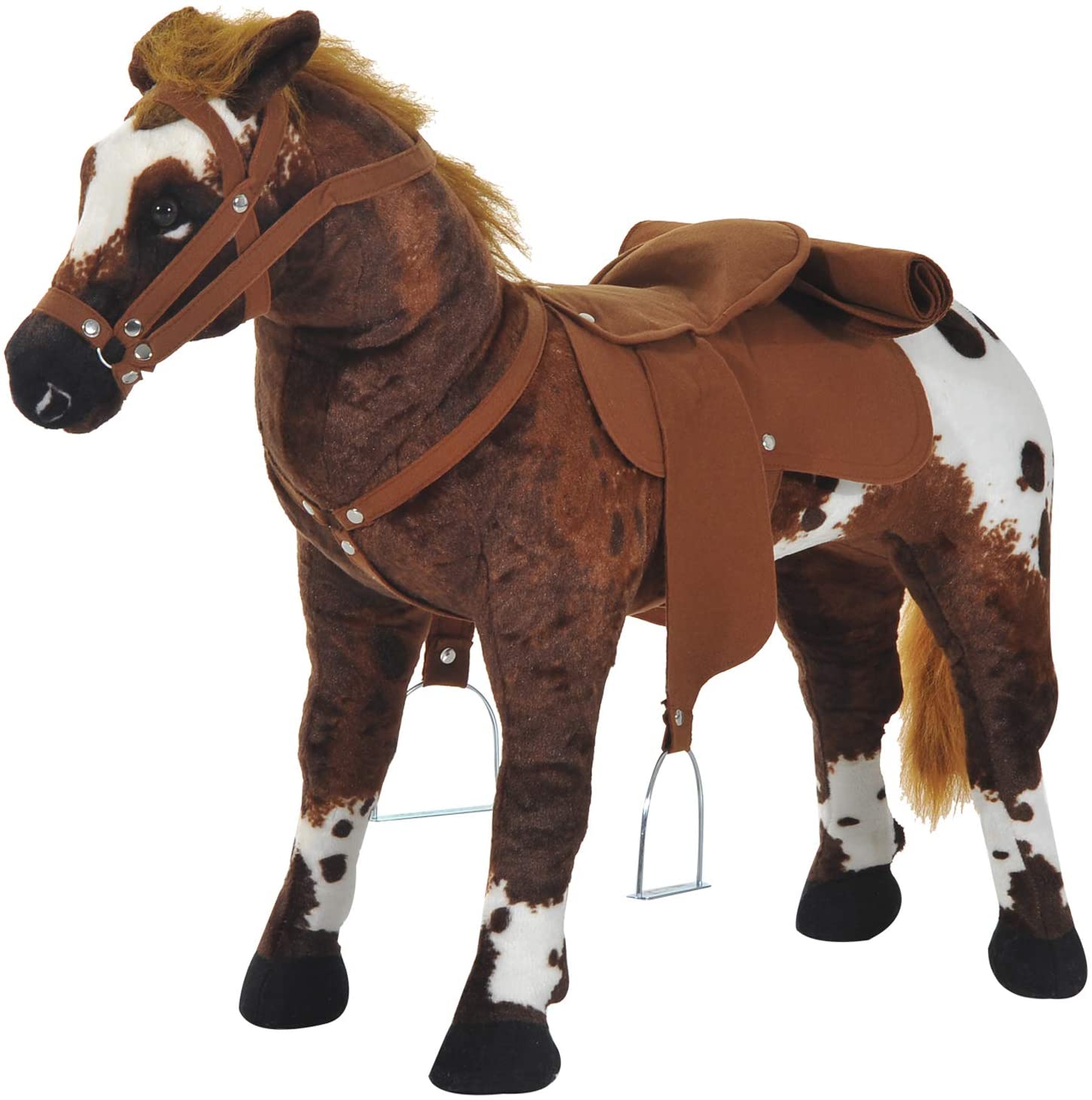 Cheval debout en peluche effets sonores marron blanc