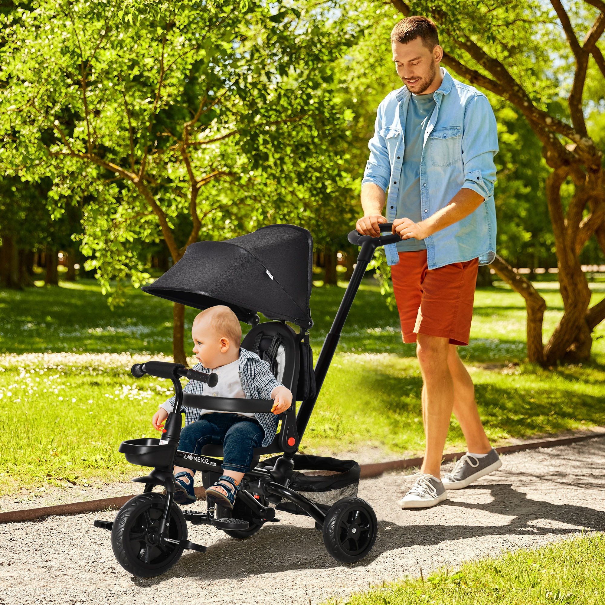 Tricycle enfant évolutif pliable multi-équipé métal PP