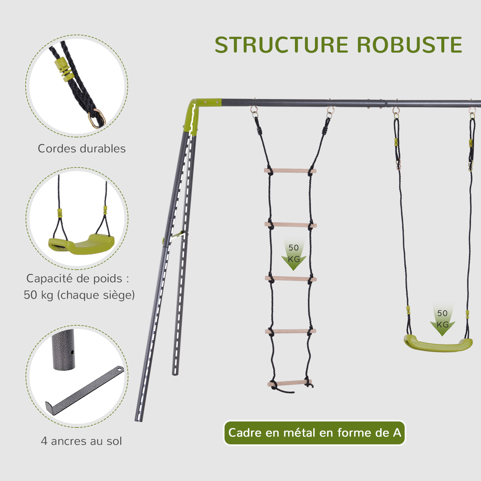 Balançoire 2 agrès portique avec balançoire et échelle