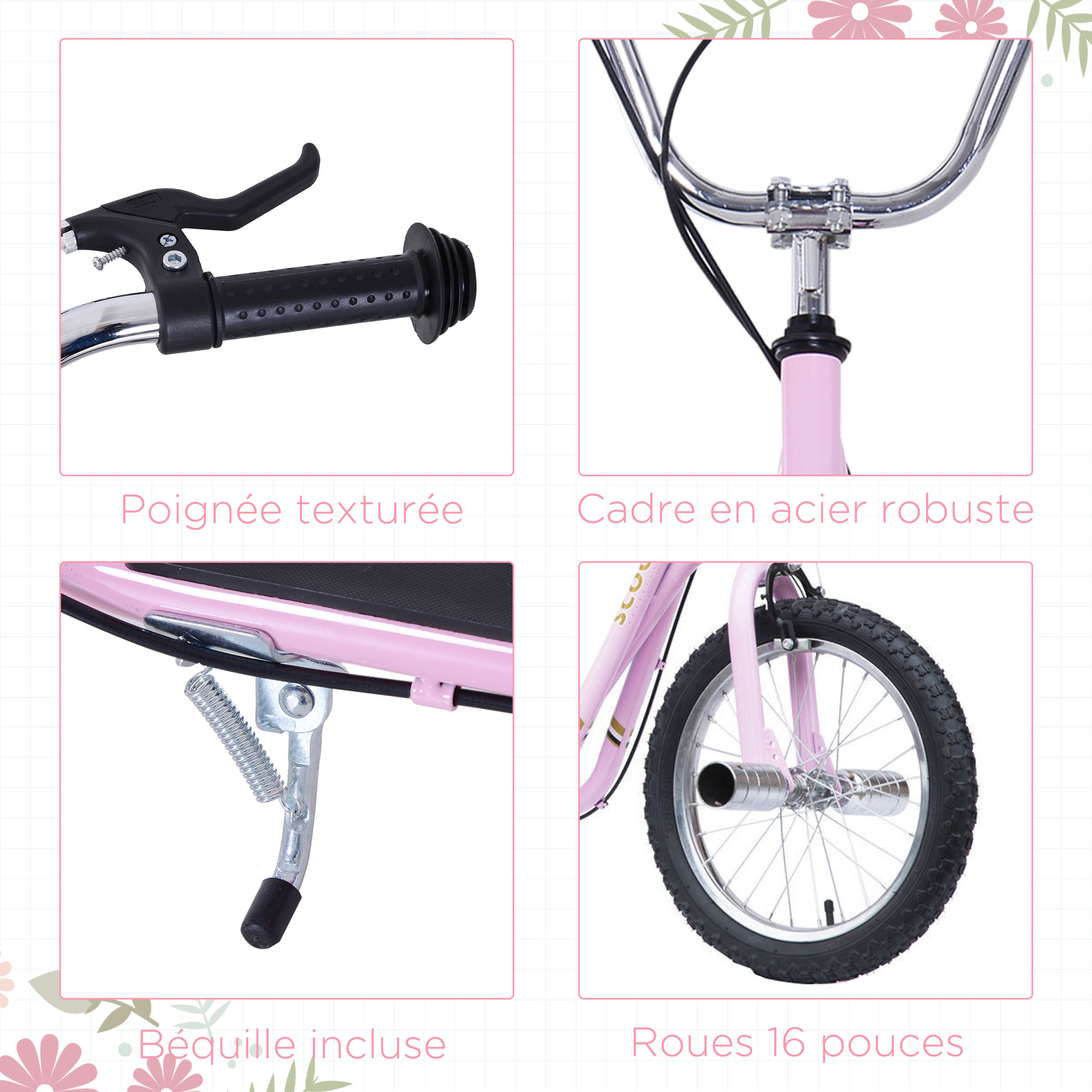 Trottinette patinette freestyle grandes roues et pegs rose