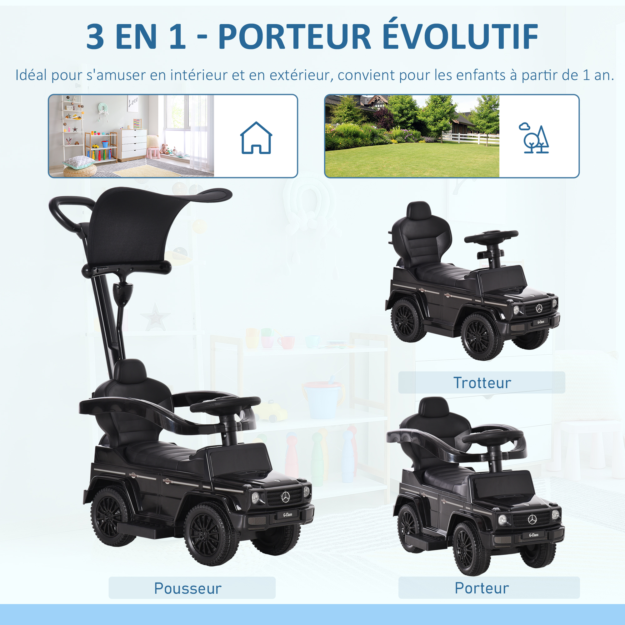 Porteur enfants voiture 12-36 mois multi-équipée