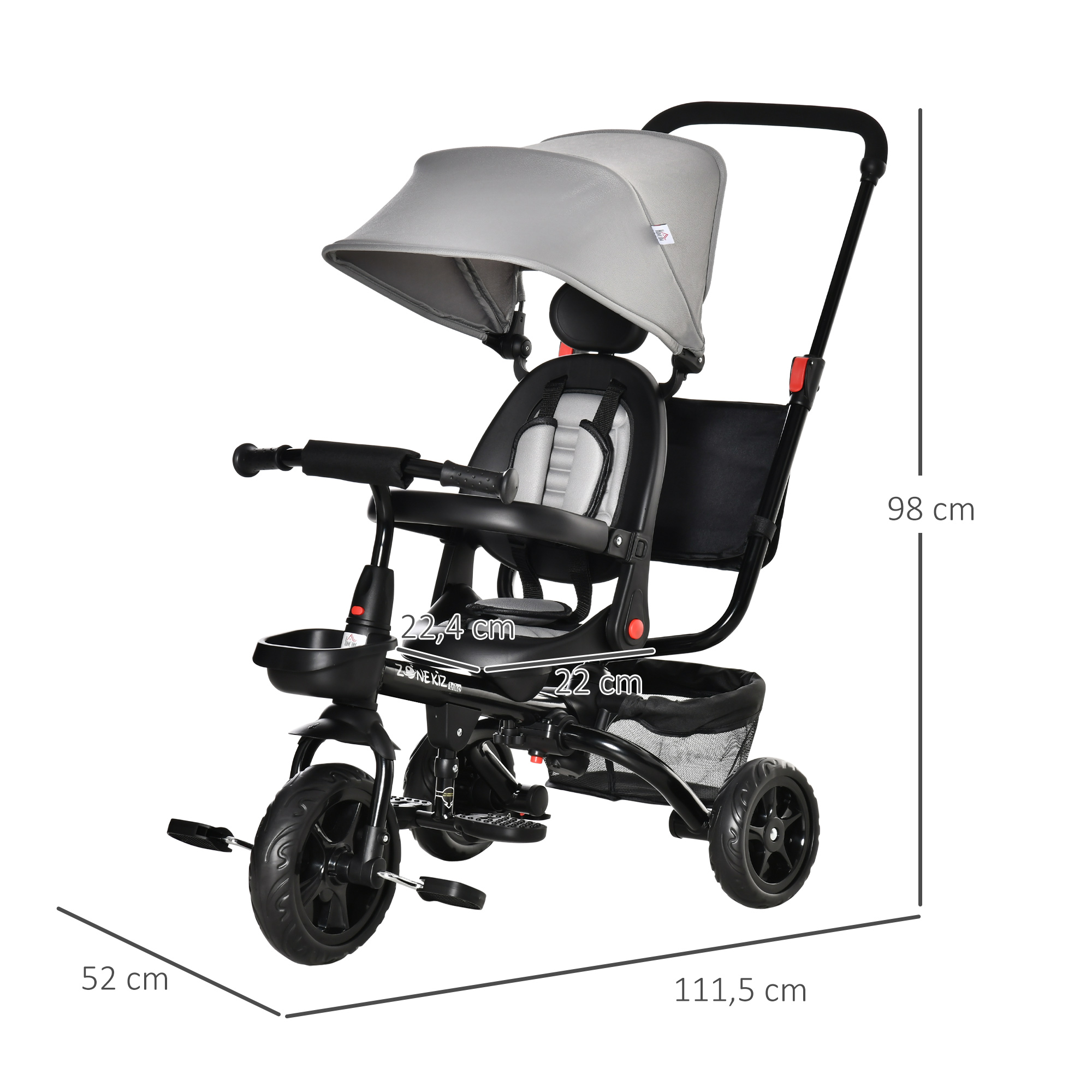 Tricycle enfant évolutif pliable multi-équipé métal PP