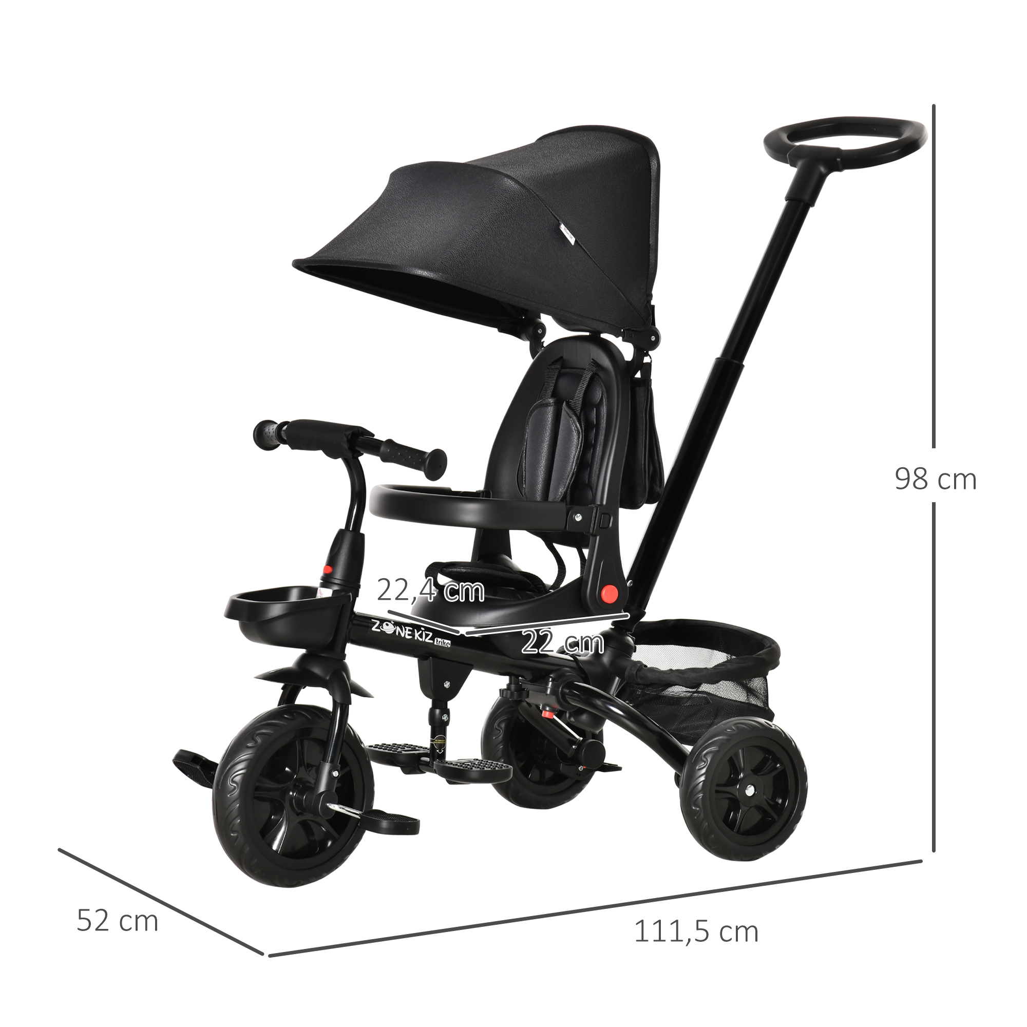 Tricycle enfant évolutif pliable multi-équipé métal PP