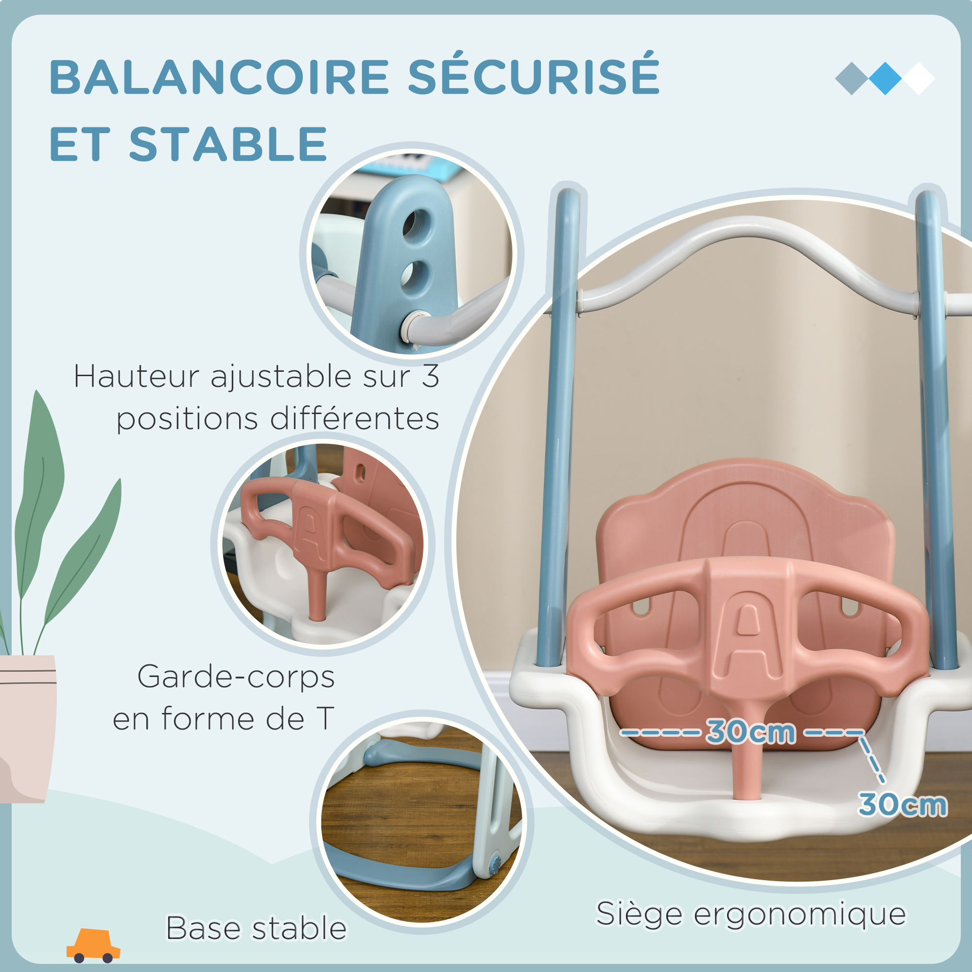 Portique enfant toboggan et balançoire avec panier de basket-ball