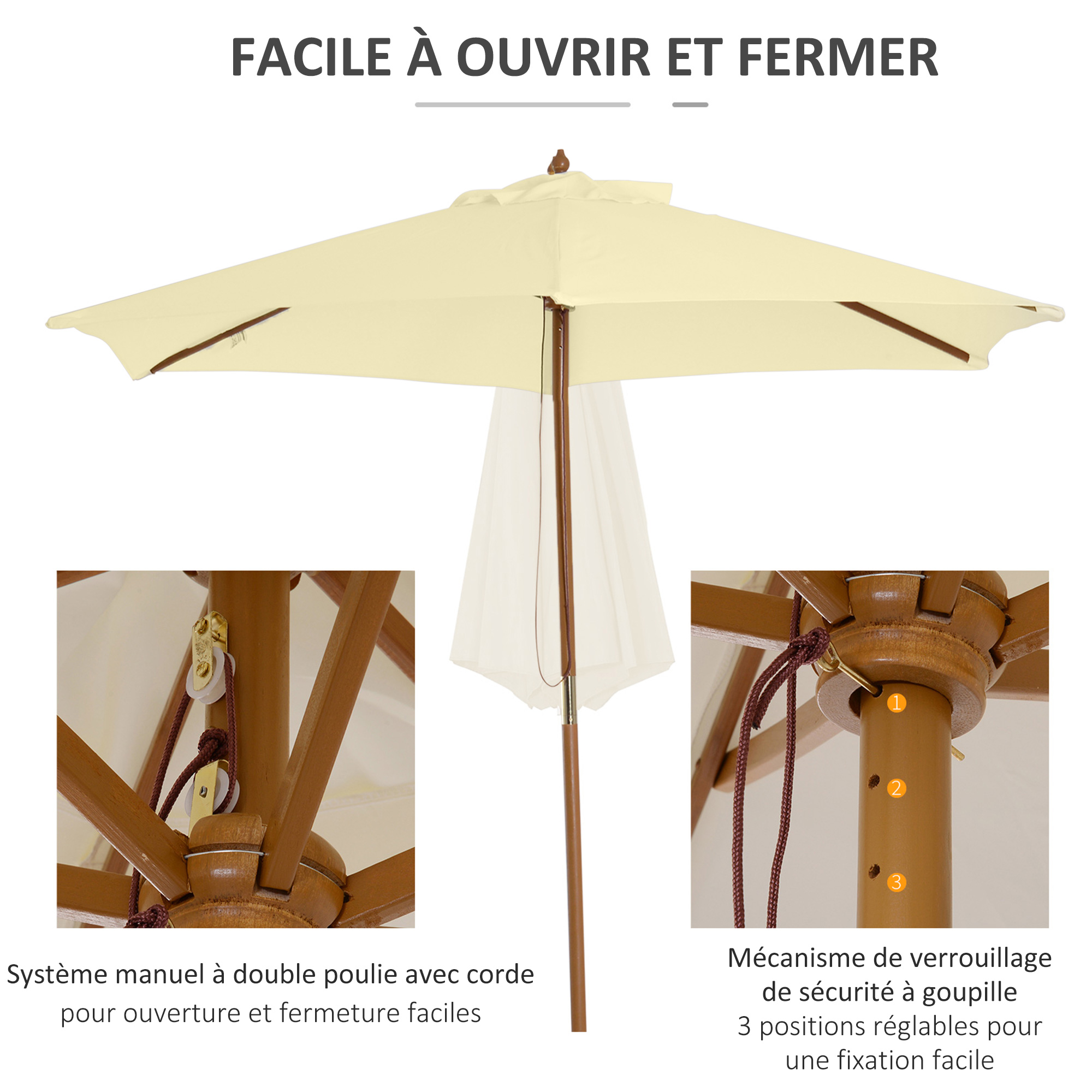 Parasol droit hexagonal bambou polyester