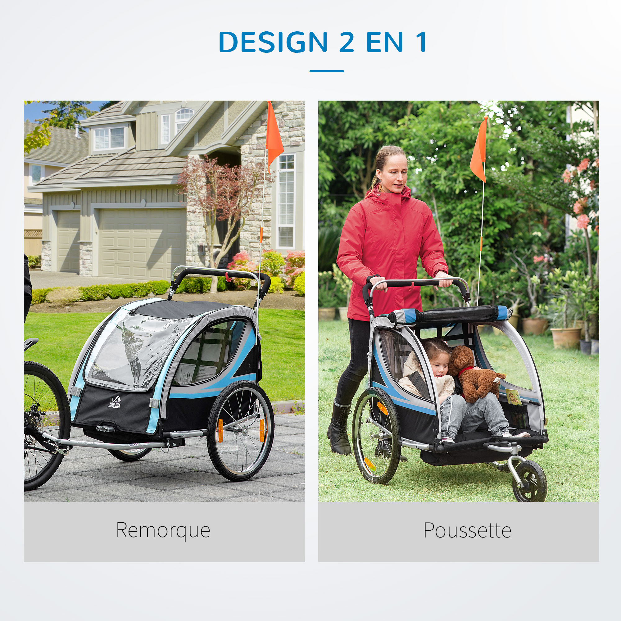 Remorque vélo jogger 2 en 1 pour enfant