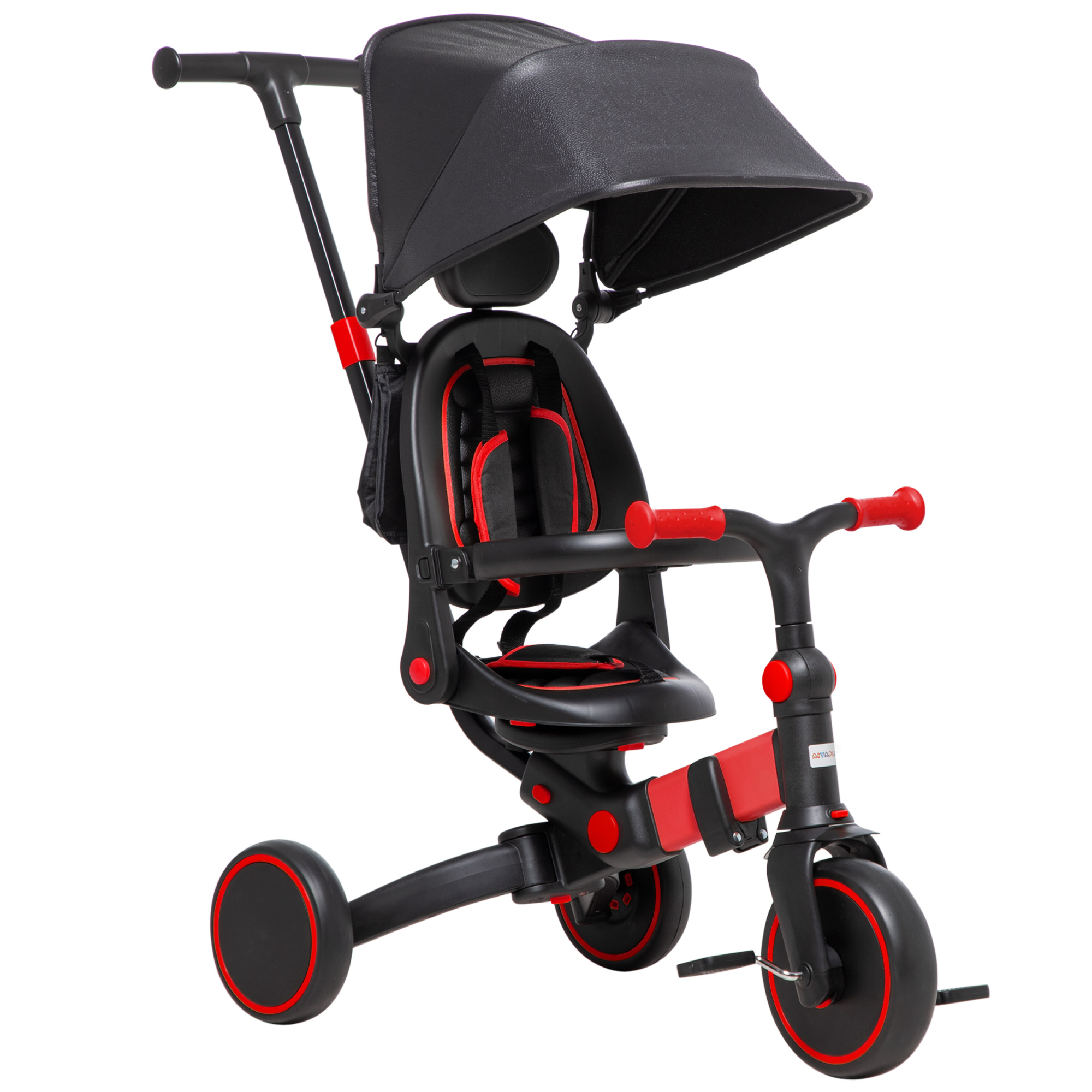 Tricycle enfant évolutif 3 en 1 réglable alu. PP rouge noir