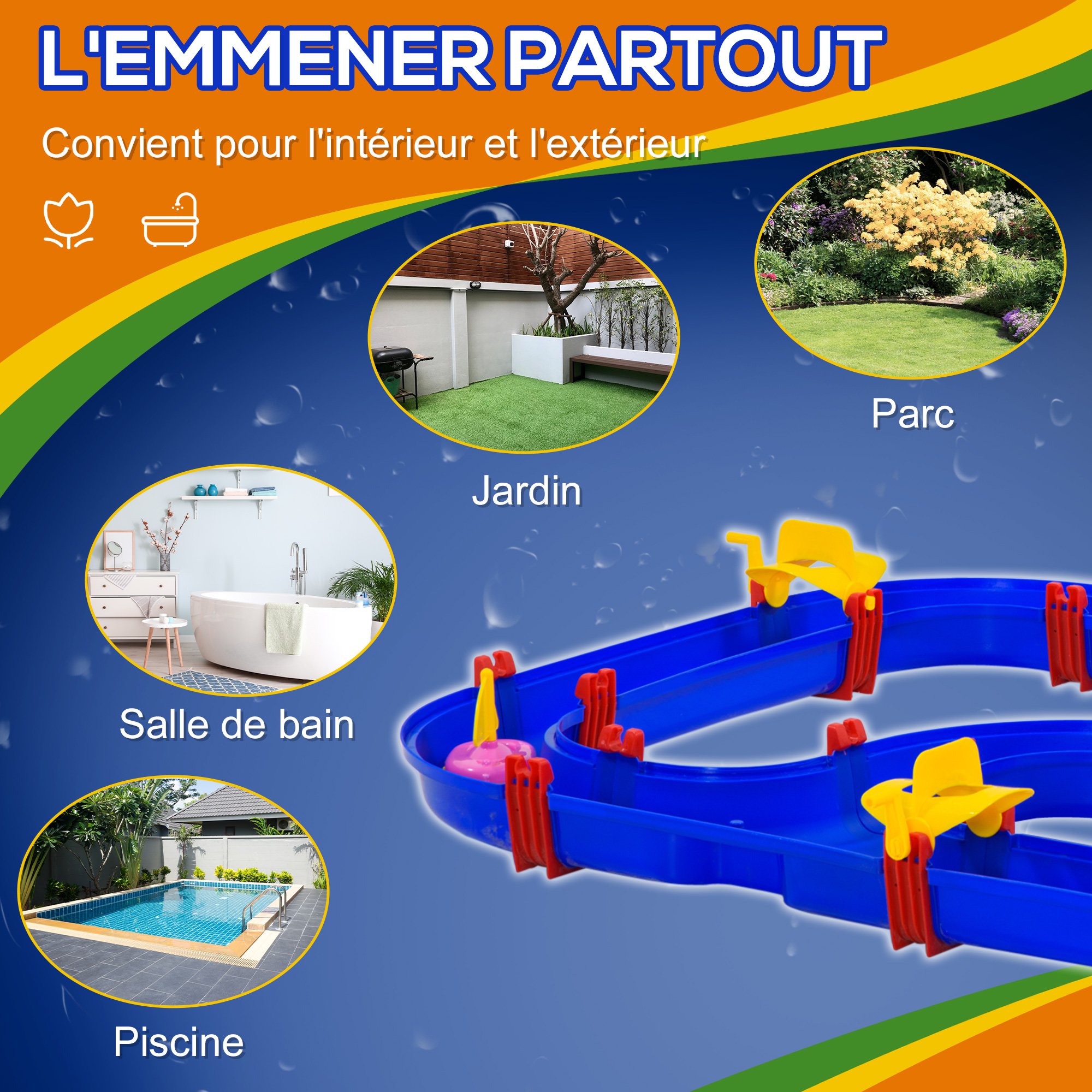 Circuit aquatique enfant - jeu plein air enfant - 53 accessoires inclus