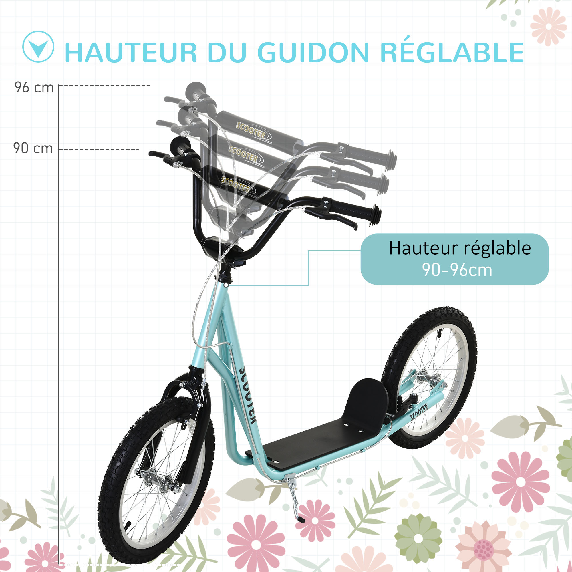 Trottinette patinette enfants grandes roues guidon réglable béquille