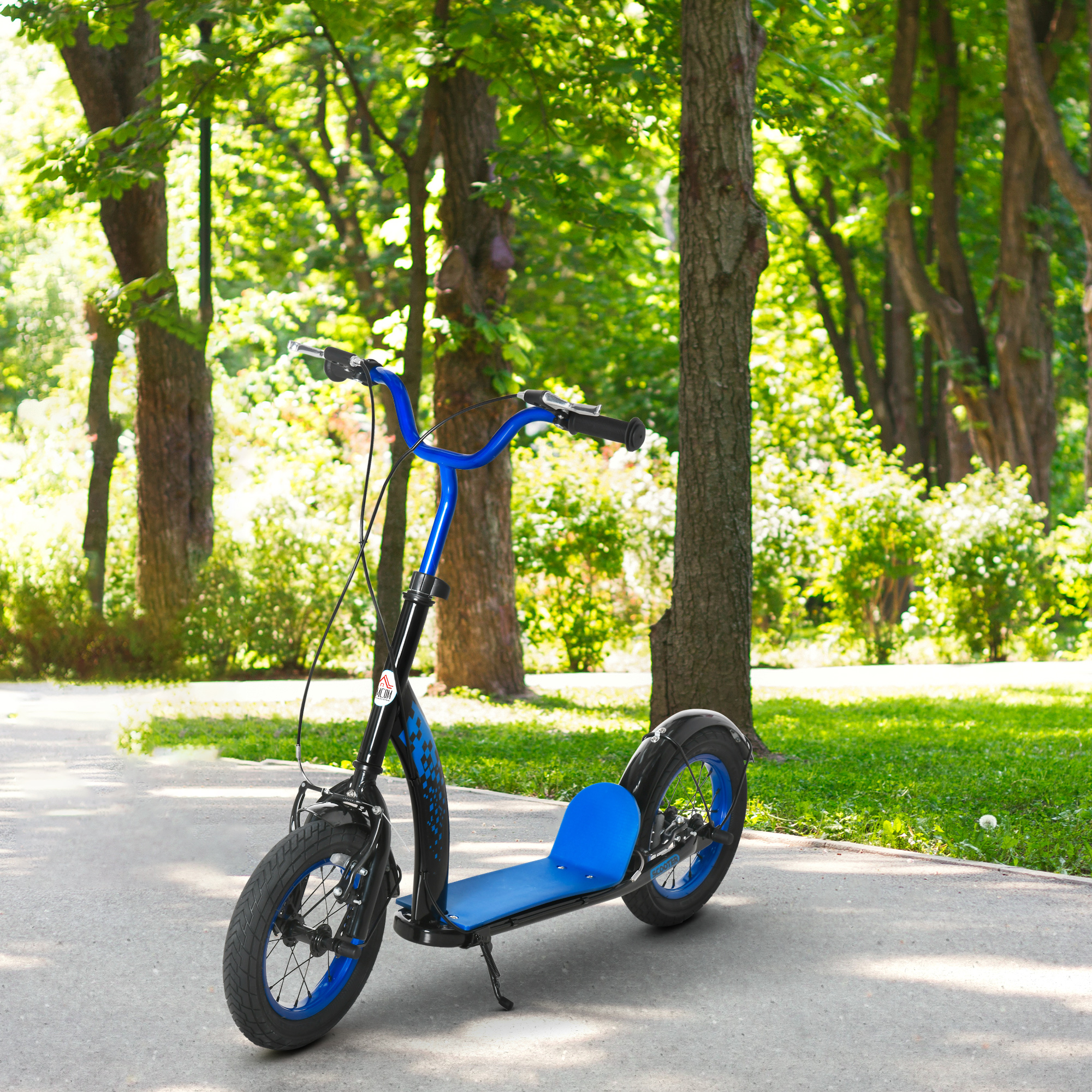 Trottinette patinette enfant grandes roues freins châssis acier noir bleu