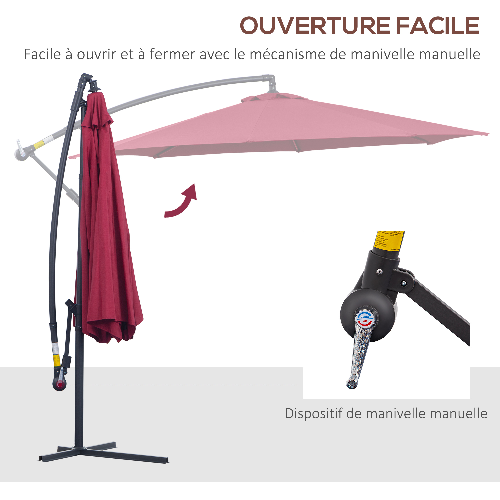 Parasol déporté octogonal diamètre 3m rouge