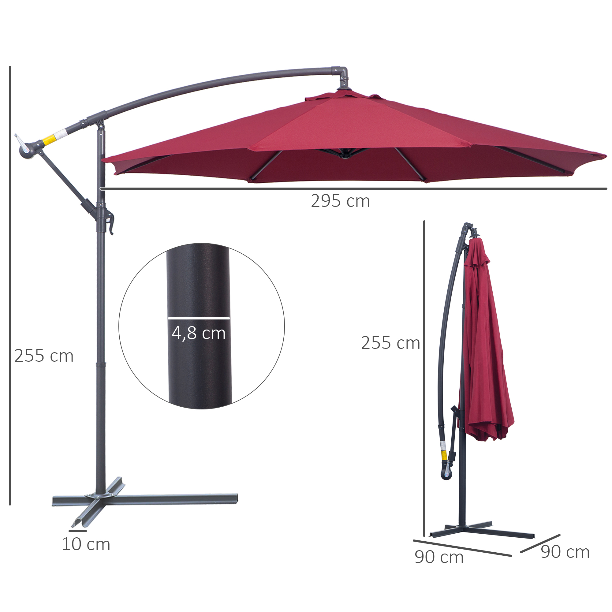 Parasol déporté octogonal diamètre 3m rouge