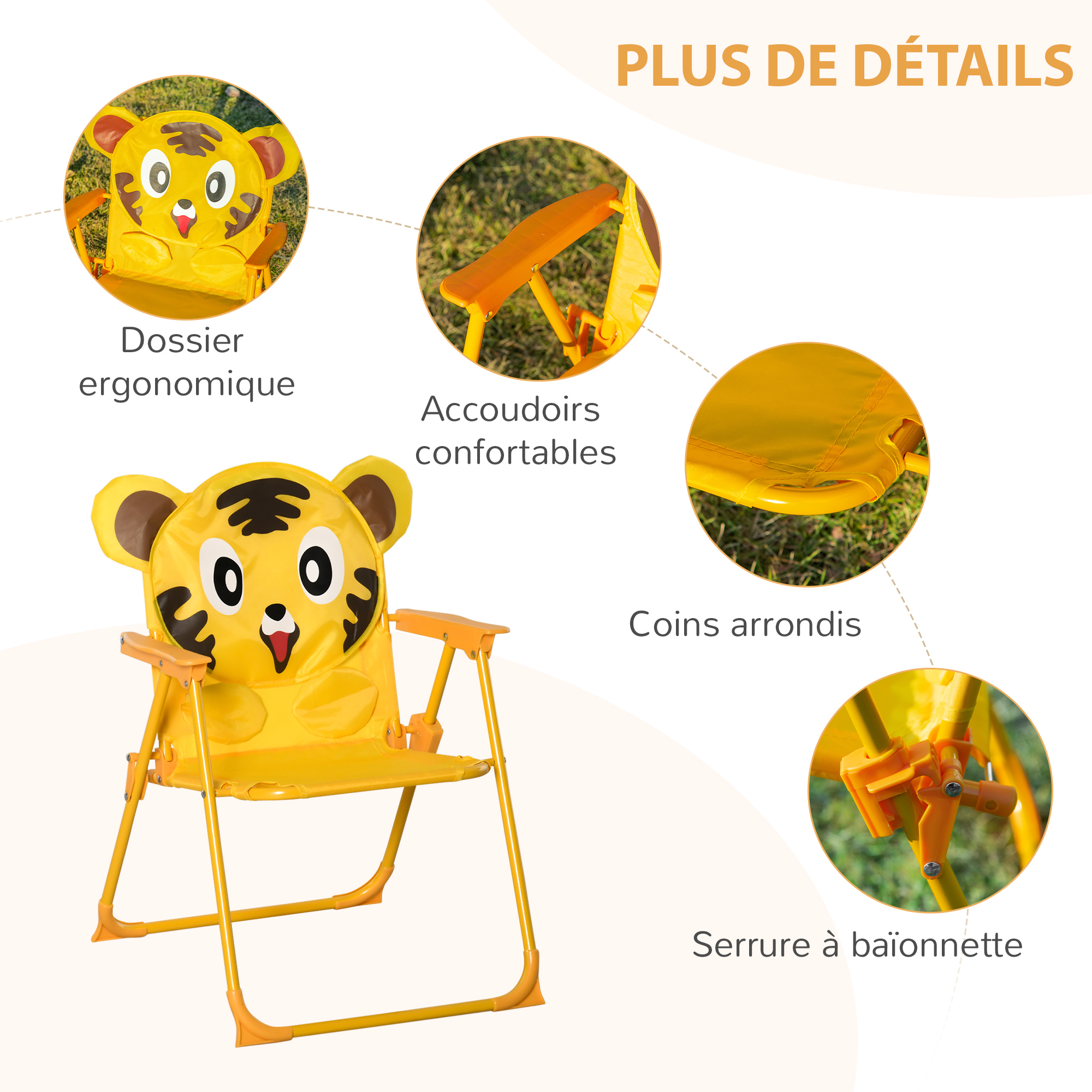 Ensemble salon de jardin enfant 4 pièces design tigre