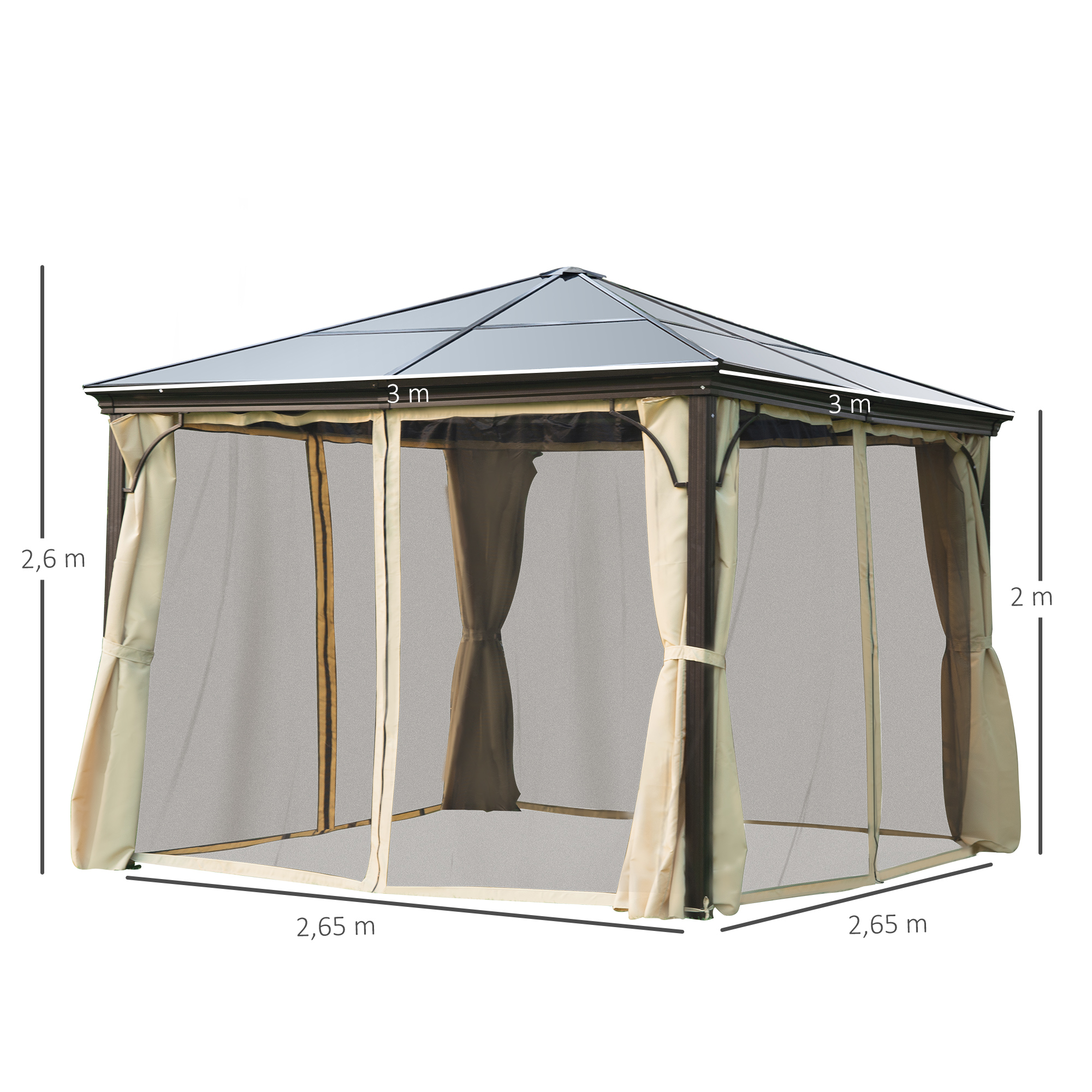 Pavillon de jardin 3L x 3l x 2,6H m chocolat beige