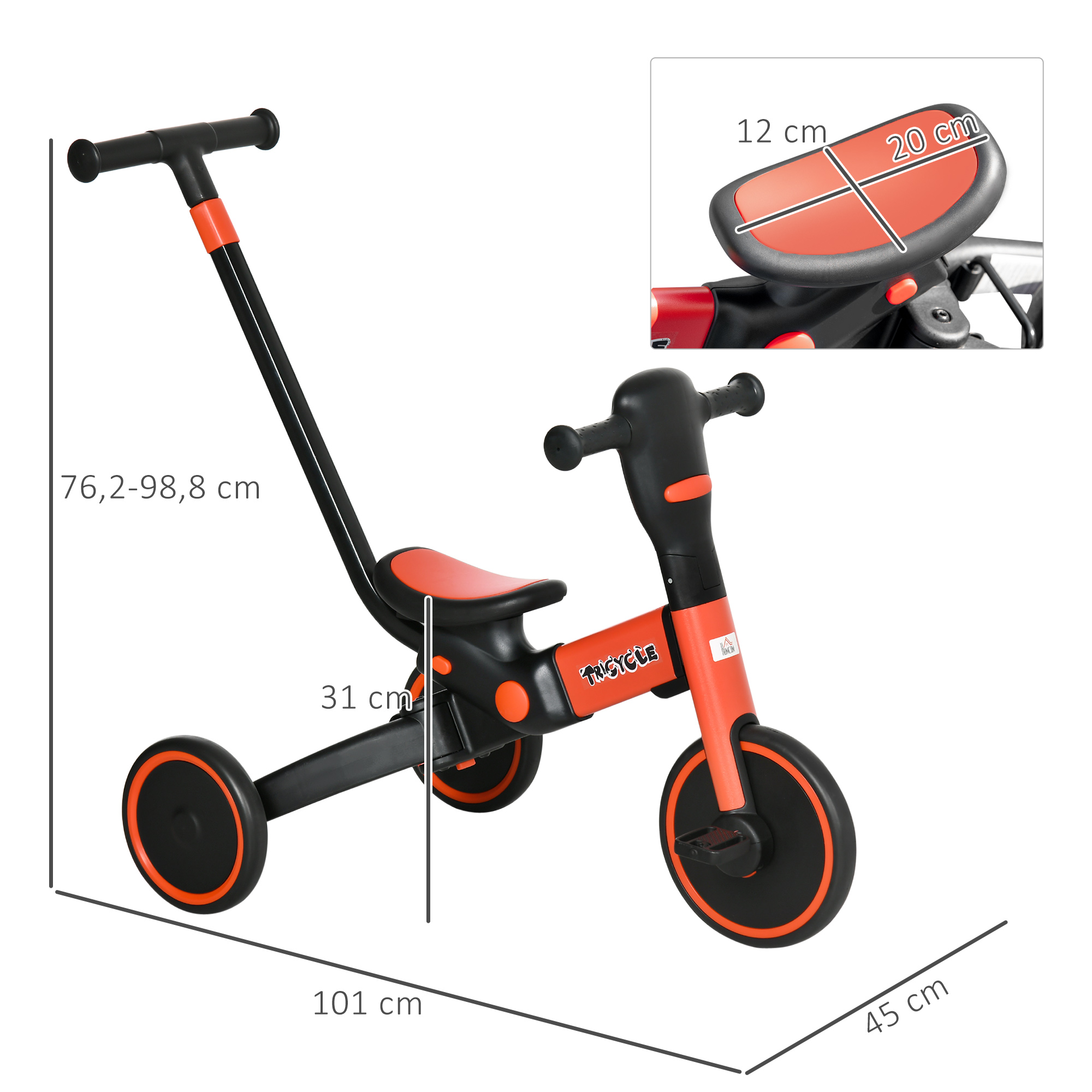 Tricycle enfant évolutif 4 en 1 réglable pliable alu. PP