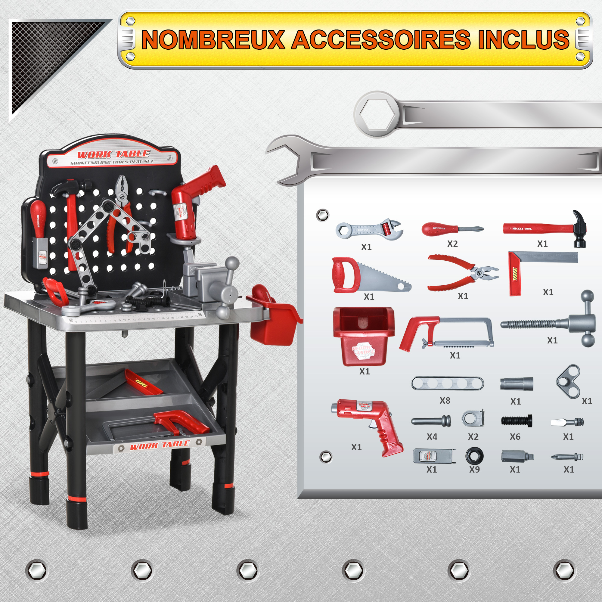 Etabli et outils enfant - jeu d'imitation bricolage - nombreux accessoires