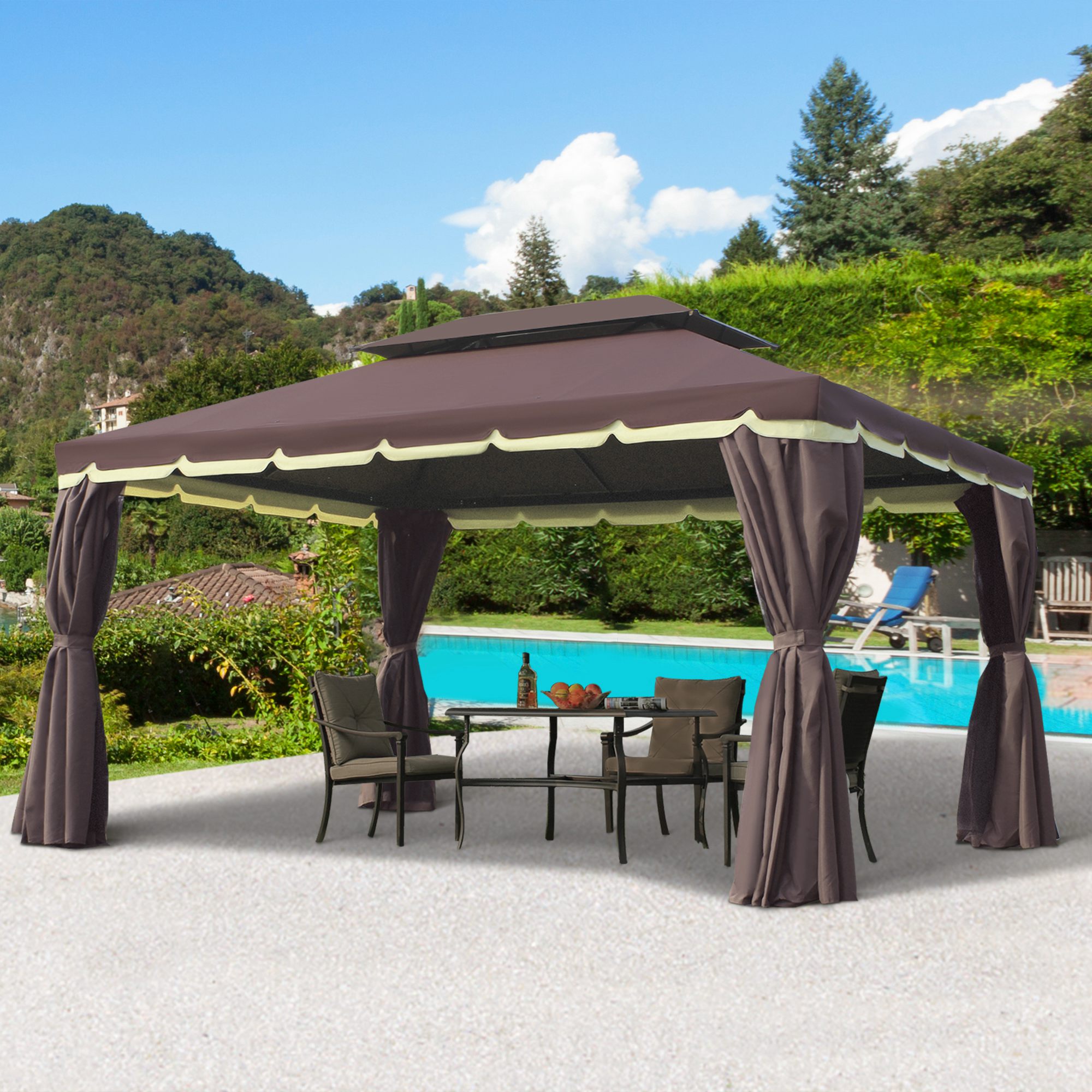 Pavillon de jardin 3,9L x 2,9l x 2,8H m chocolat