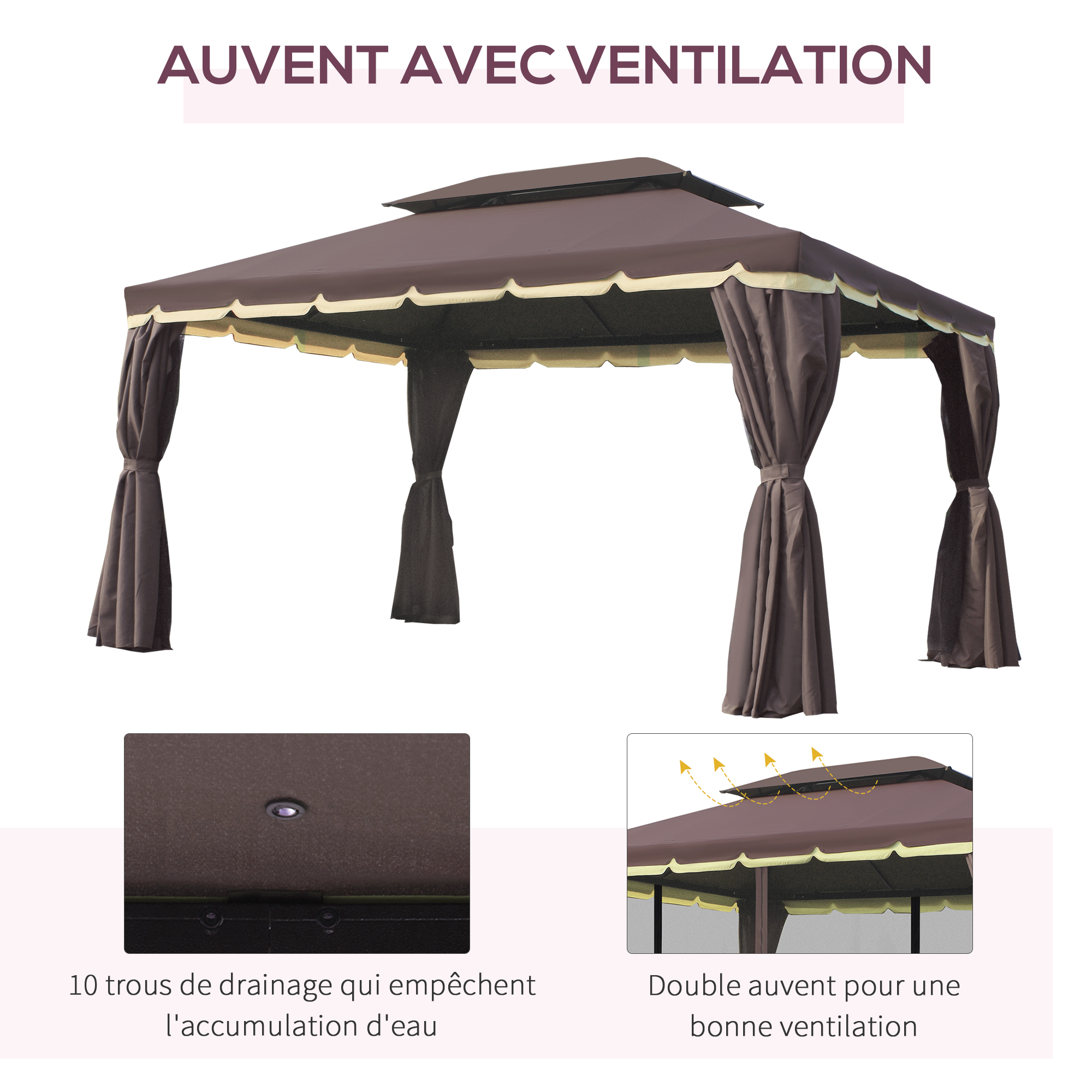 Pavillon de jardin 3,9L x 2,9l x 2,8H m chocolat