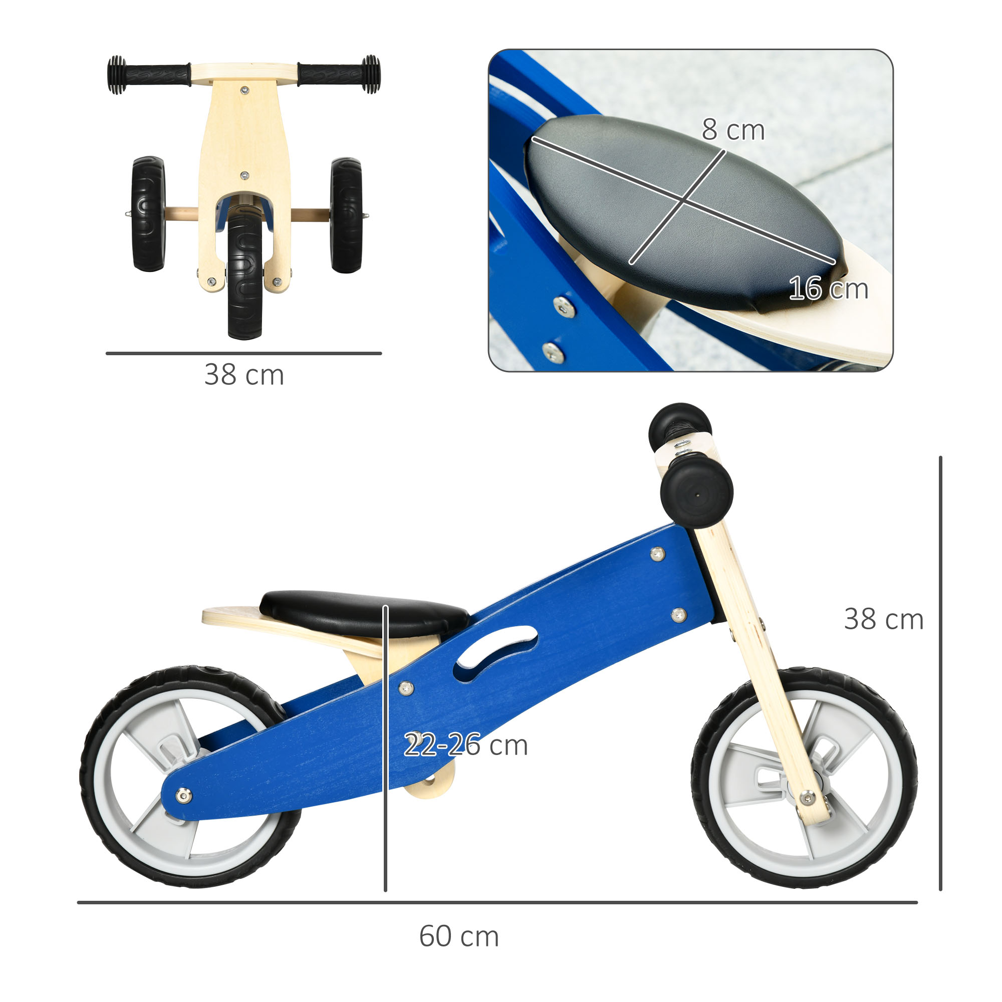 Tricycle draisienne enfant 2 en 1 selle réglable panneaux bois