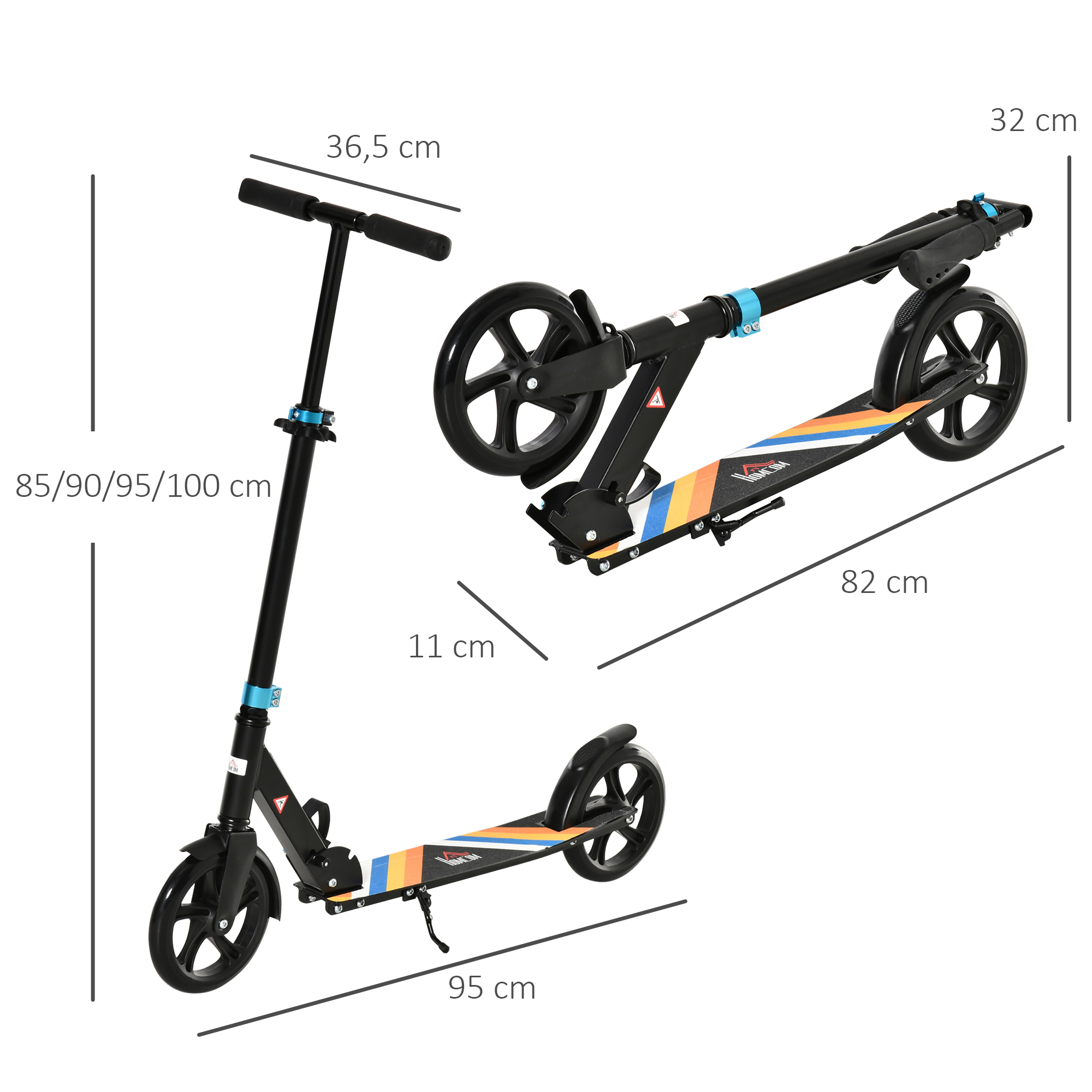 Trottinette pliable béquille frein guidon réglable alu. multicolore