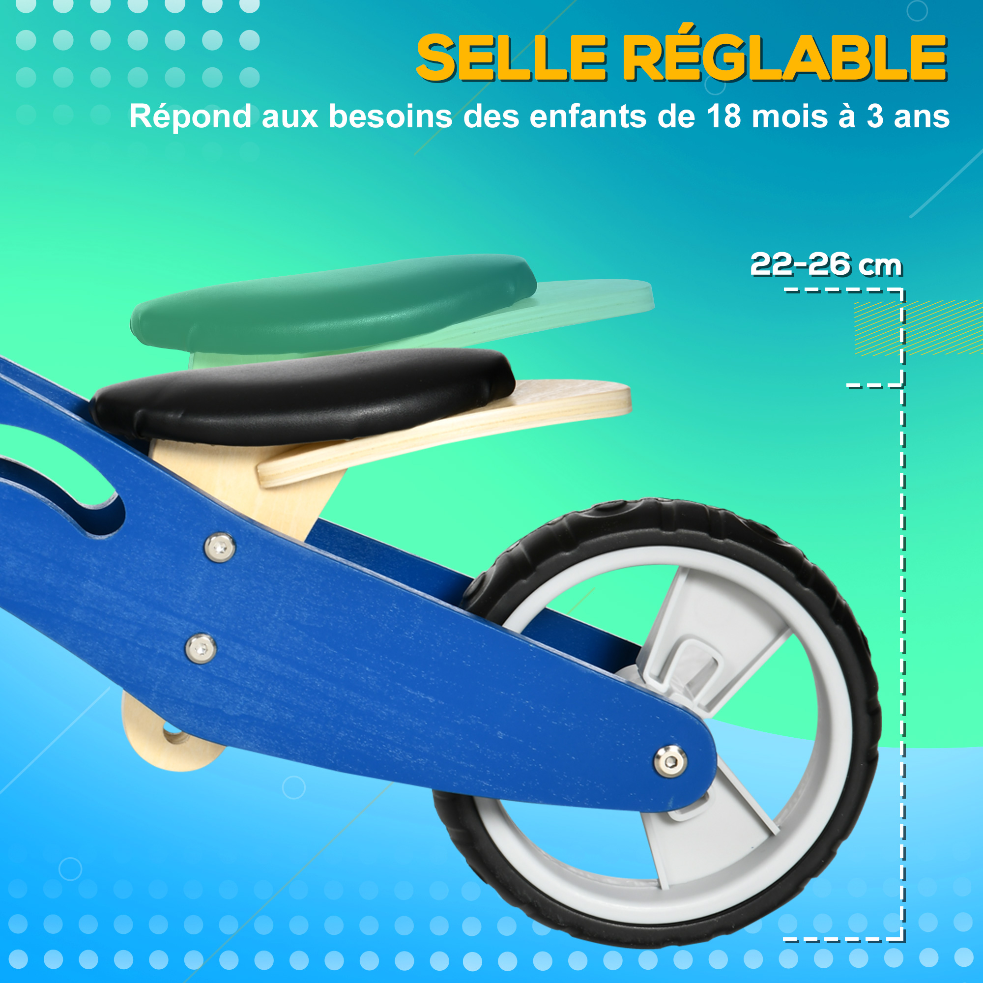 Tricycle draisienne enfant 2 en 1 selle réglable panneaux bois