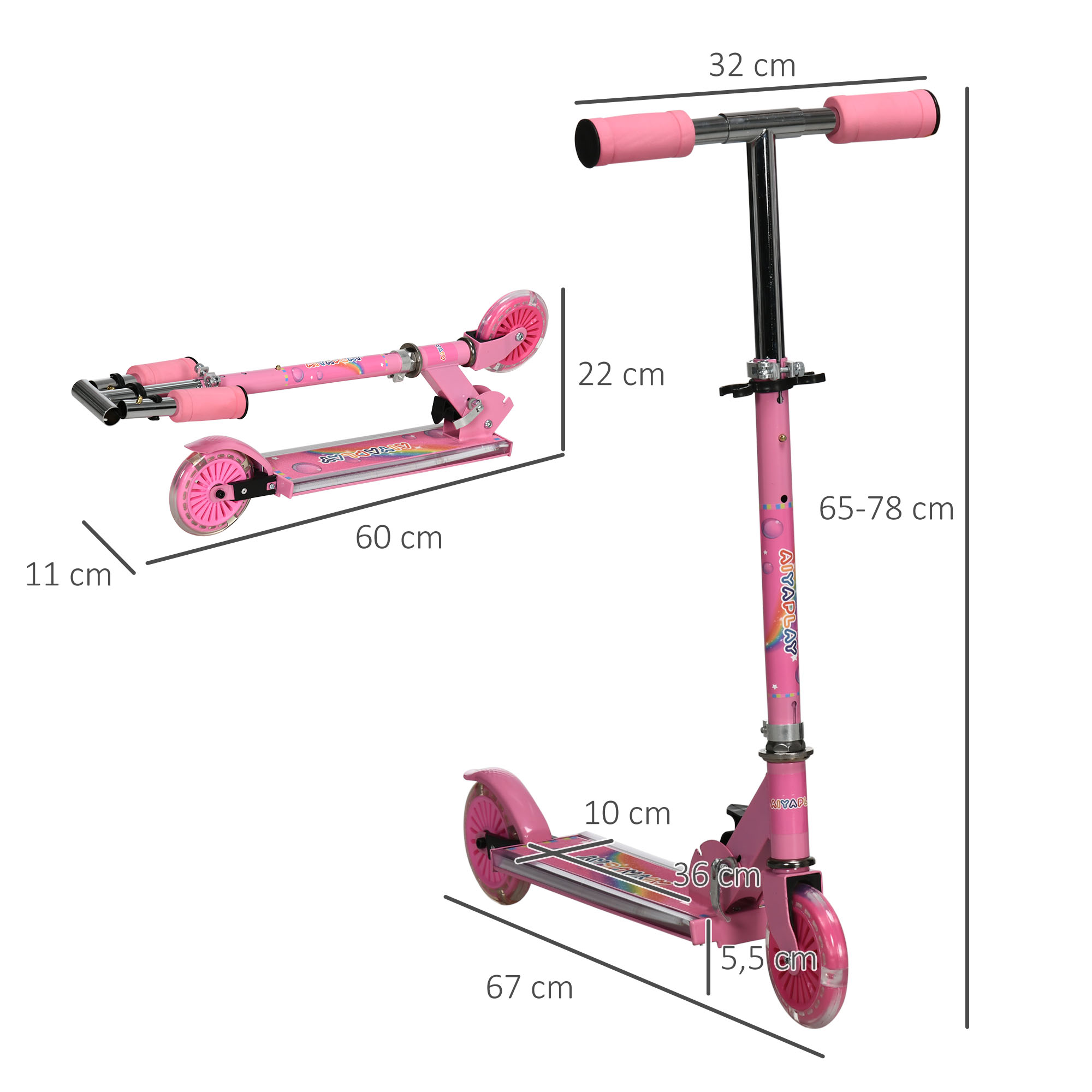 Trottinette pliable roues repose-pied LED frein guidon réglable