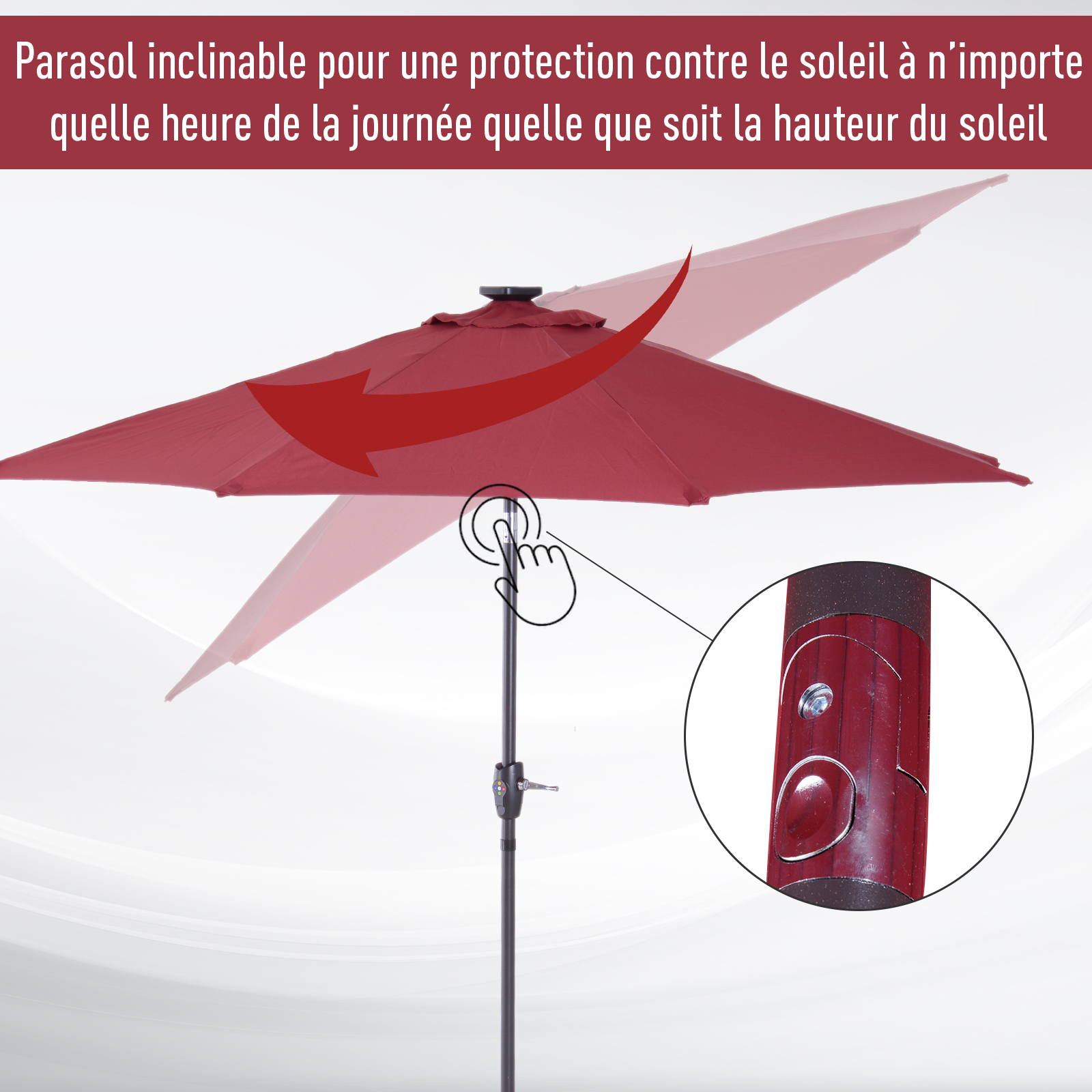 Parasol lumineux LED octogonal inclinable Ø 2,75 m