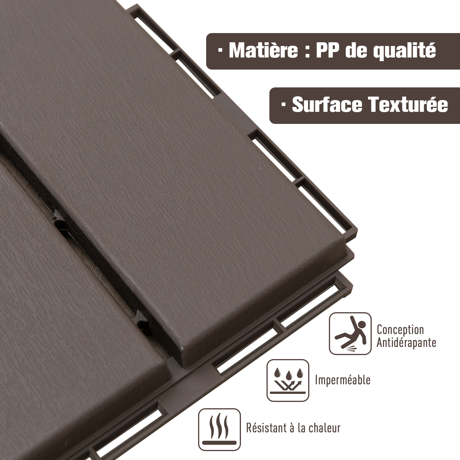 Caillebotis emboîtables - dalles terrasse - lot de  9 composite plastique imitation bois