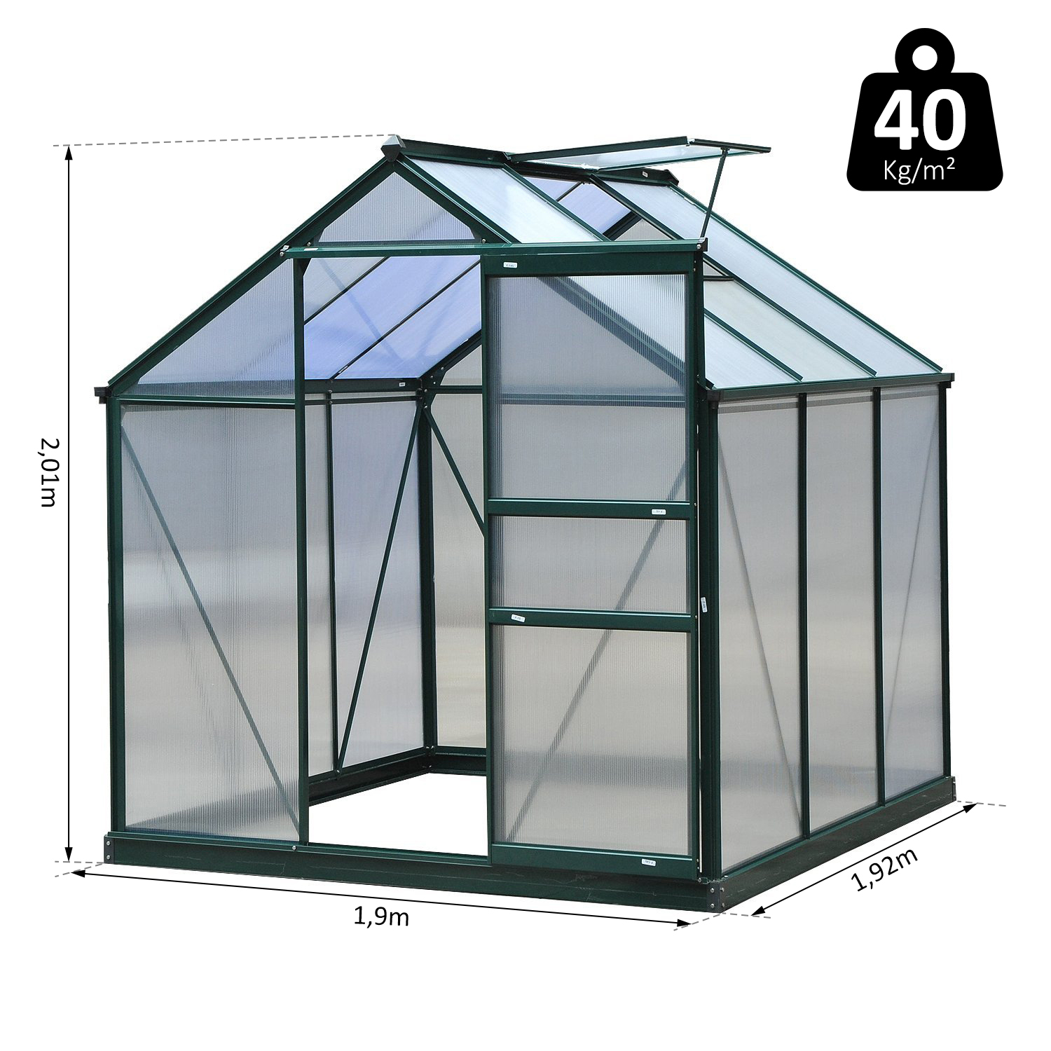 Serre de jardin polycarbonate alu. vert