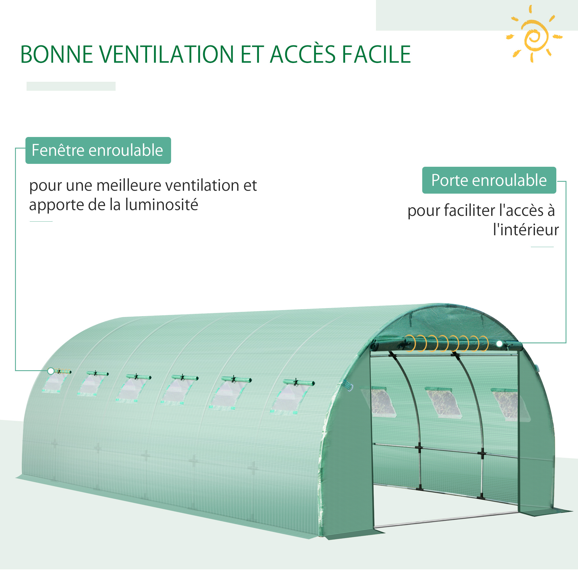 Bâche de rechange serre tunnel 6L x 3l x 2H m PE fenêtres + porte vert