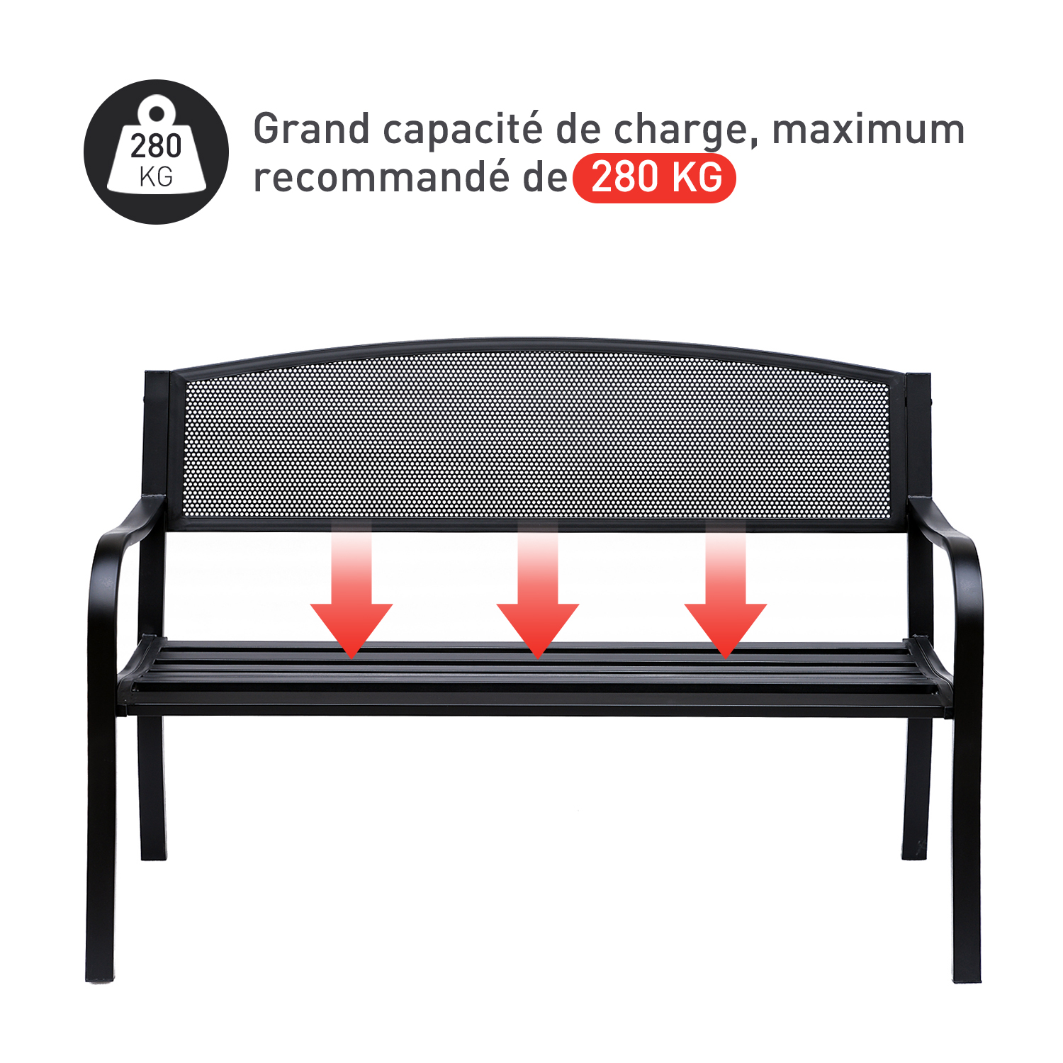 Banc 3 places de jardin style contemporain noir