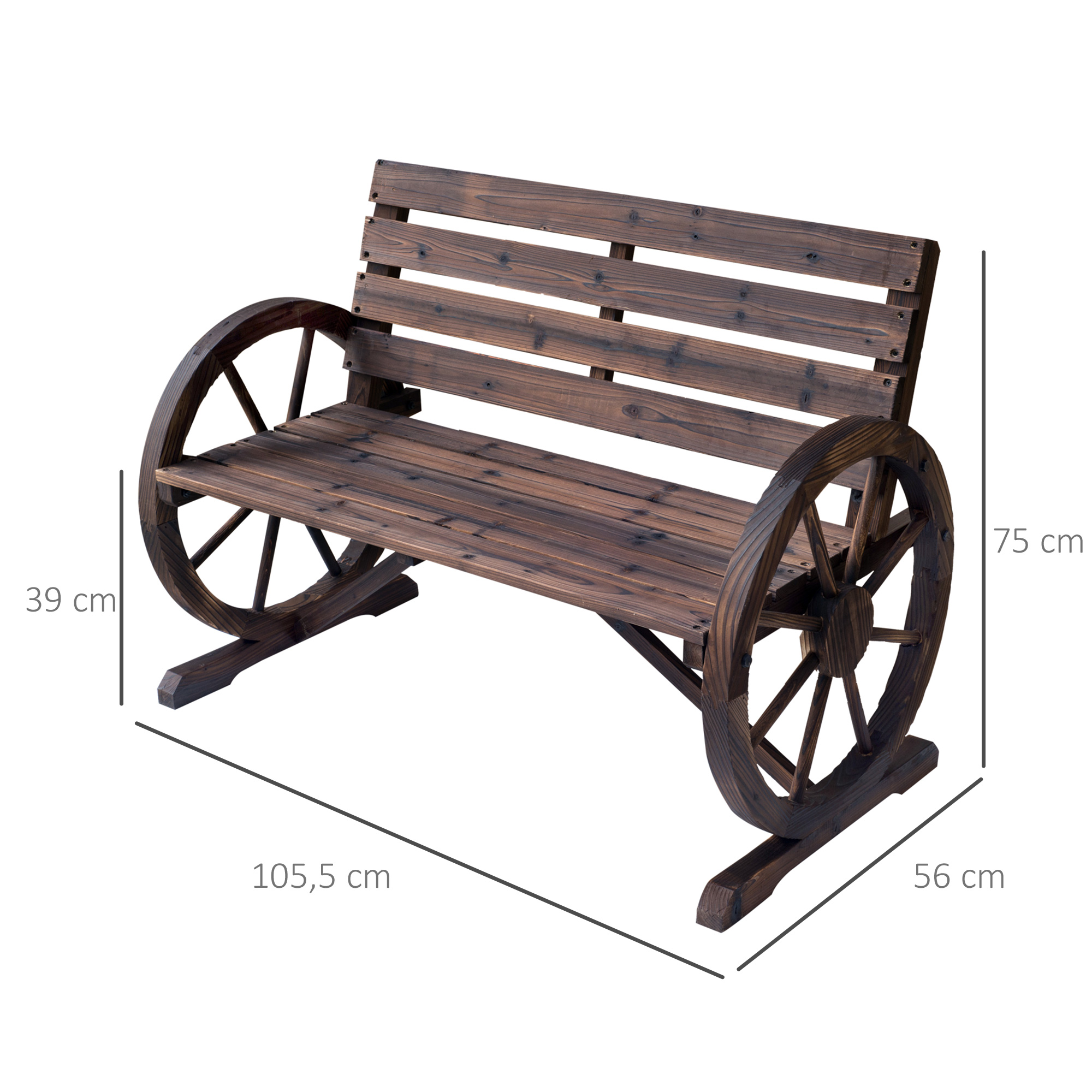 Banc de jardin 3 places style rustique chic bois sapin traité carbonisation