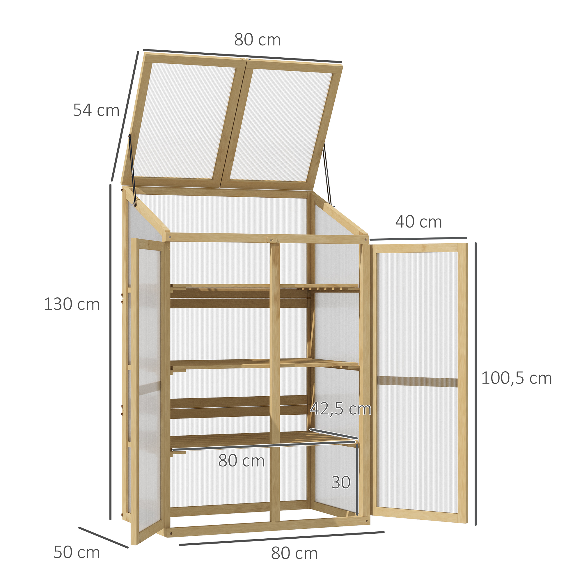 Mini serre de jardin toit ouvrable polycarbonate sapin pré-huilé