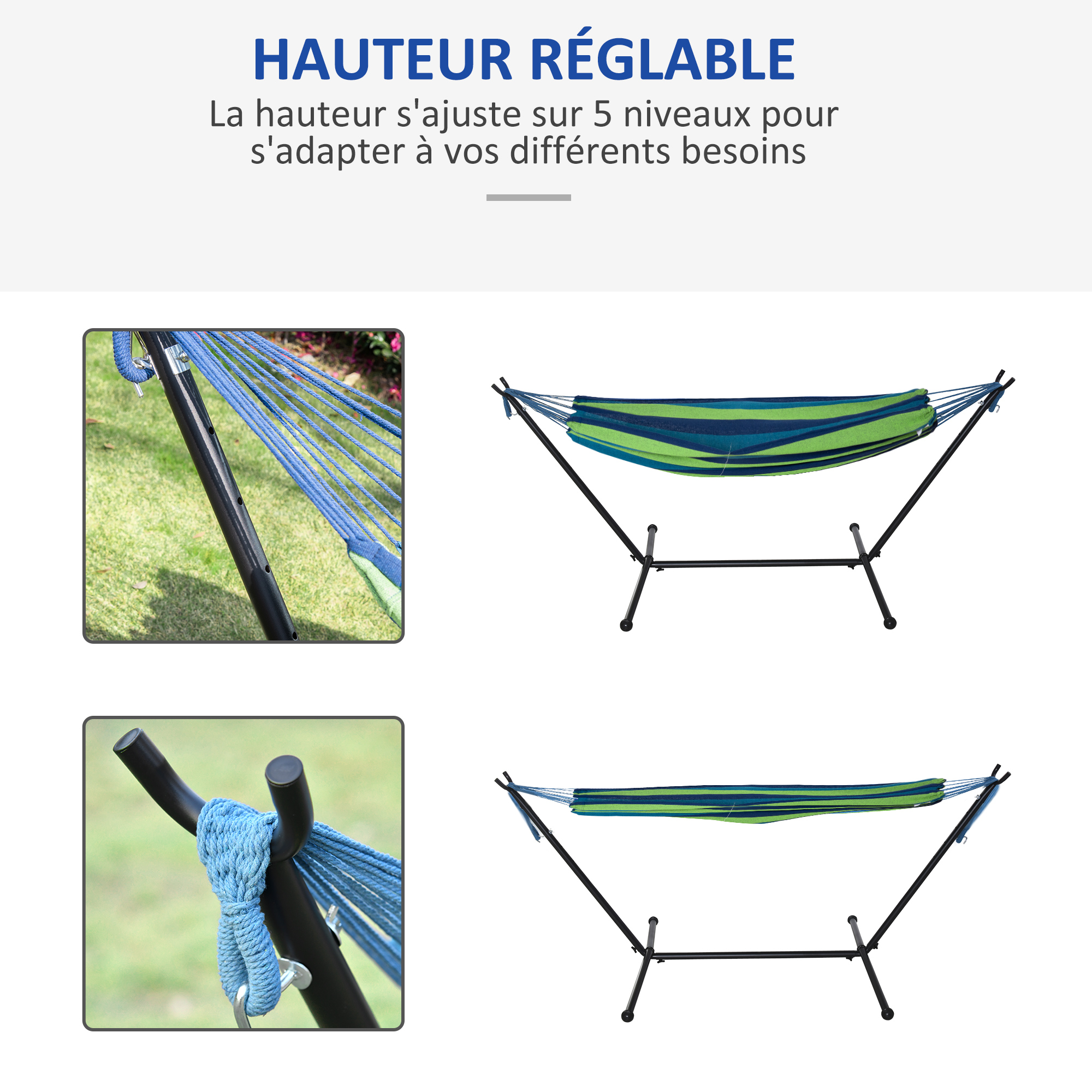 Hamac de jardin 1 place avec support et sac transport