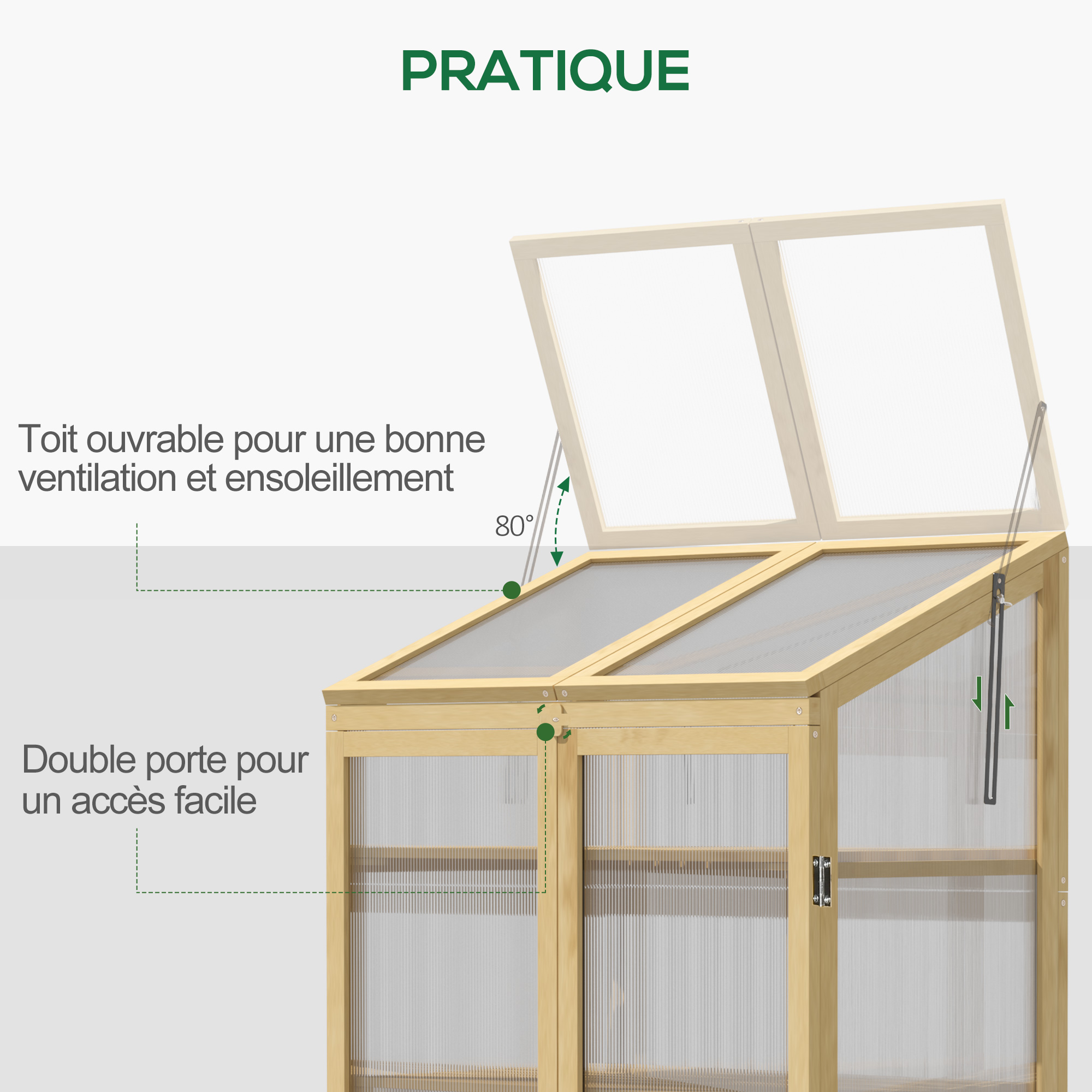 Mini serre de jardin toit ouvrable polycarbonate sapin pré-huilé
