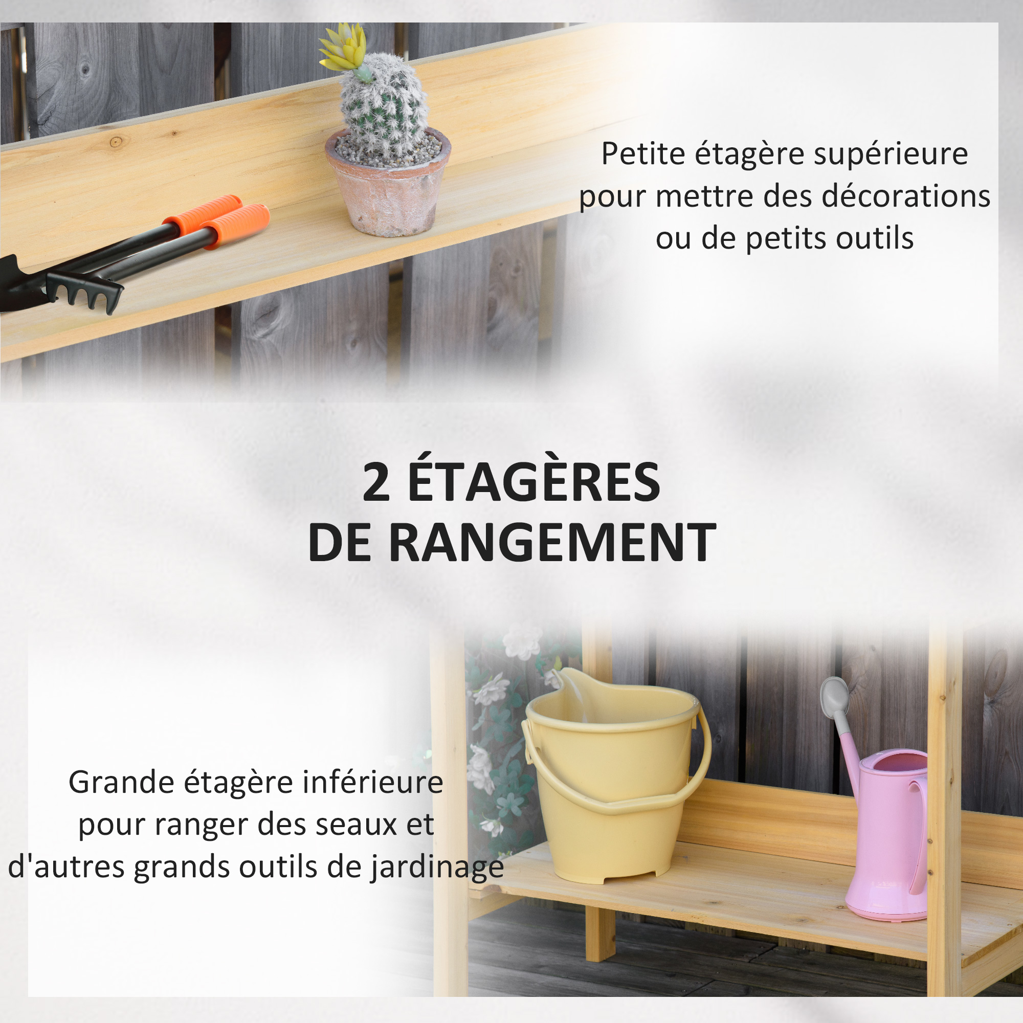 Table de rempotage 2 étagères plateau tôle acier sapin pré-huilé