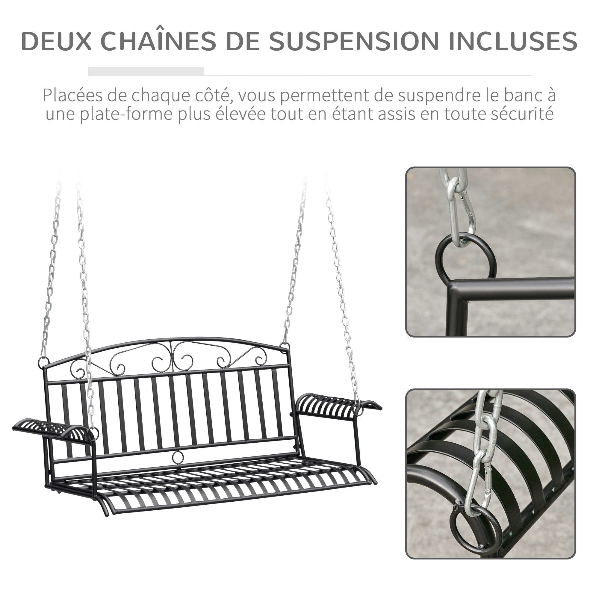 Banc suspendu 2 places métal noir