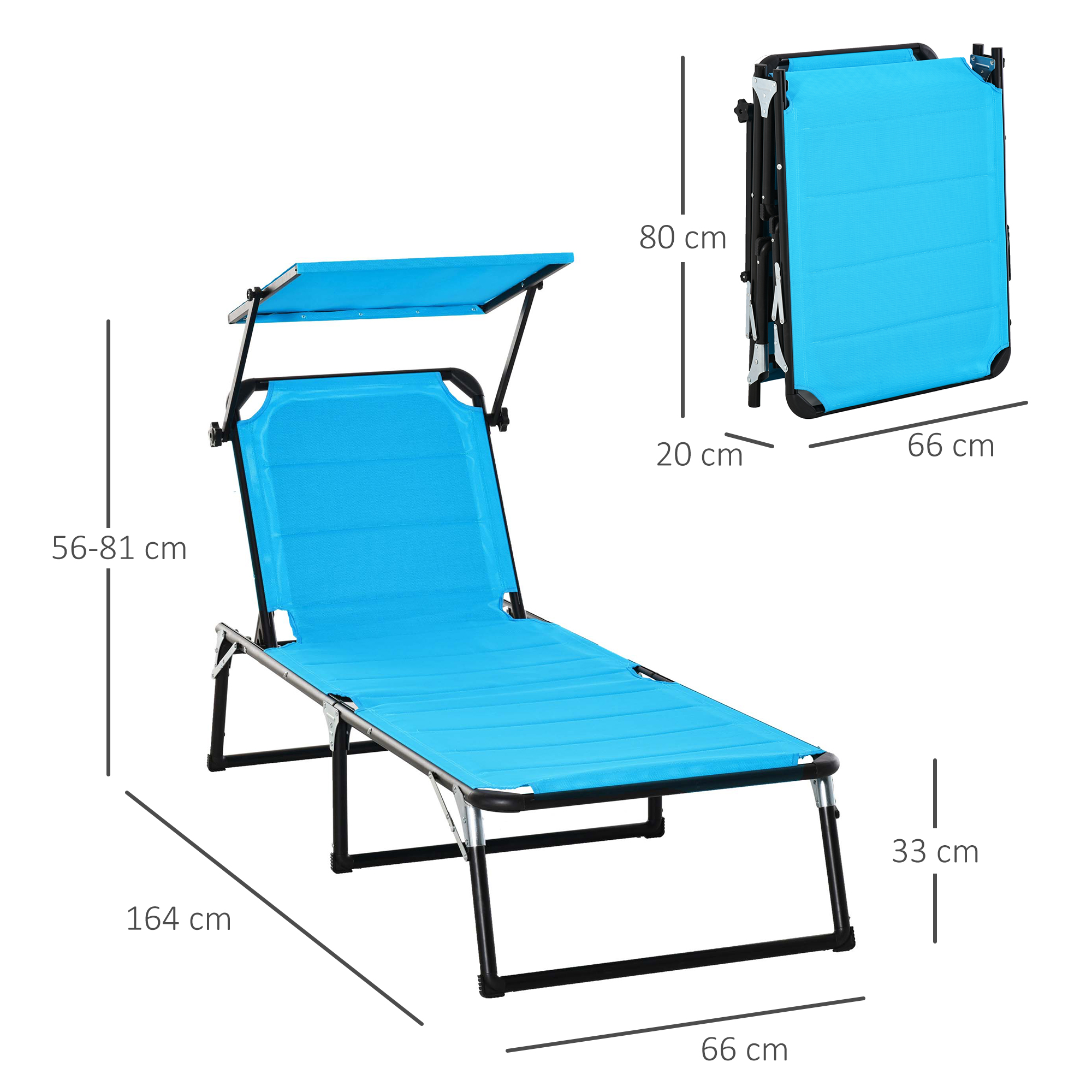 Transat pliable dossier pare-soleil réglables alu. textilène