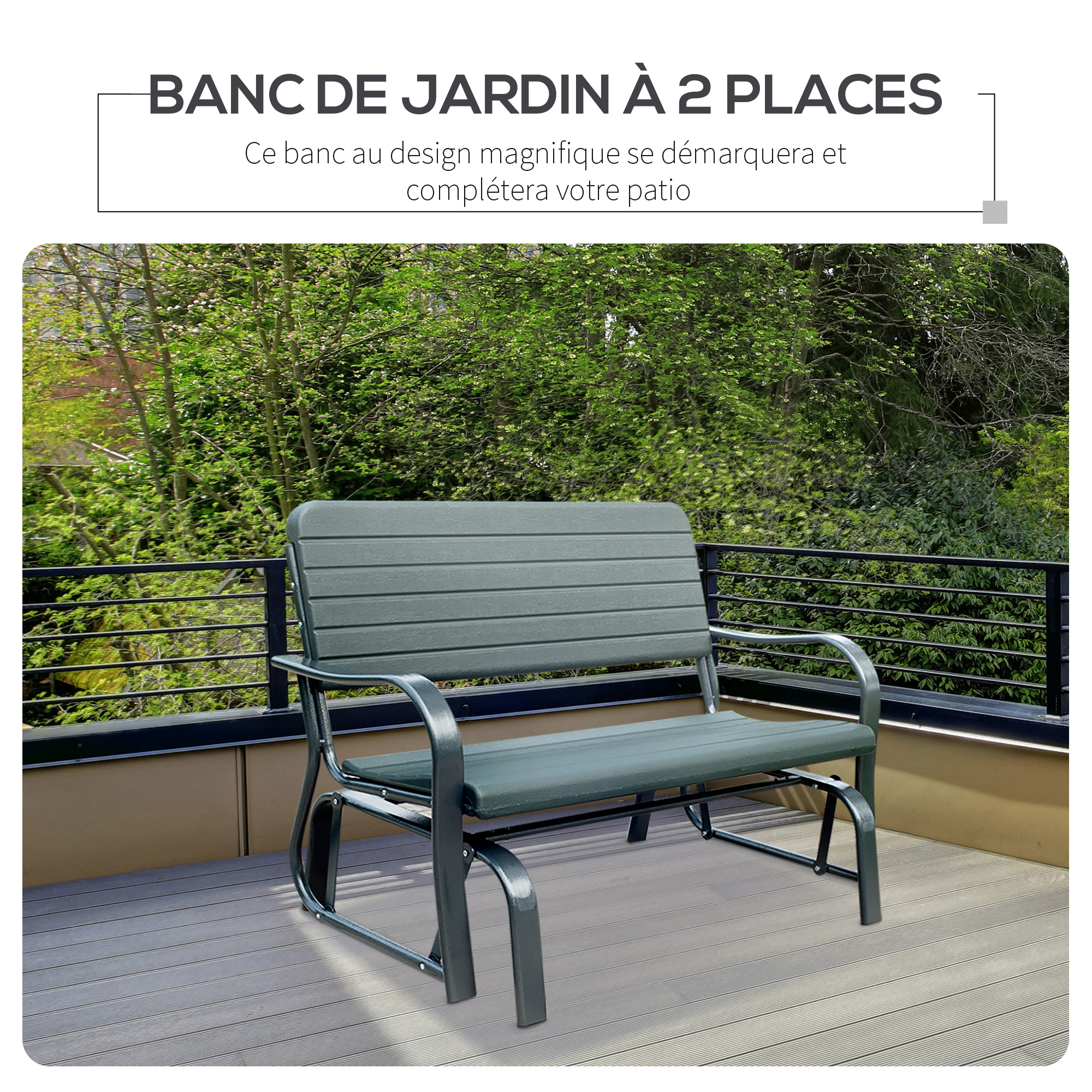 Banc à bascule de jardin 2 places vert fougère