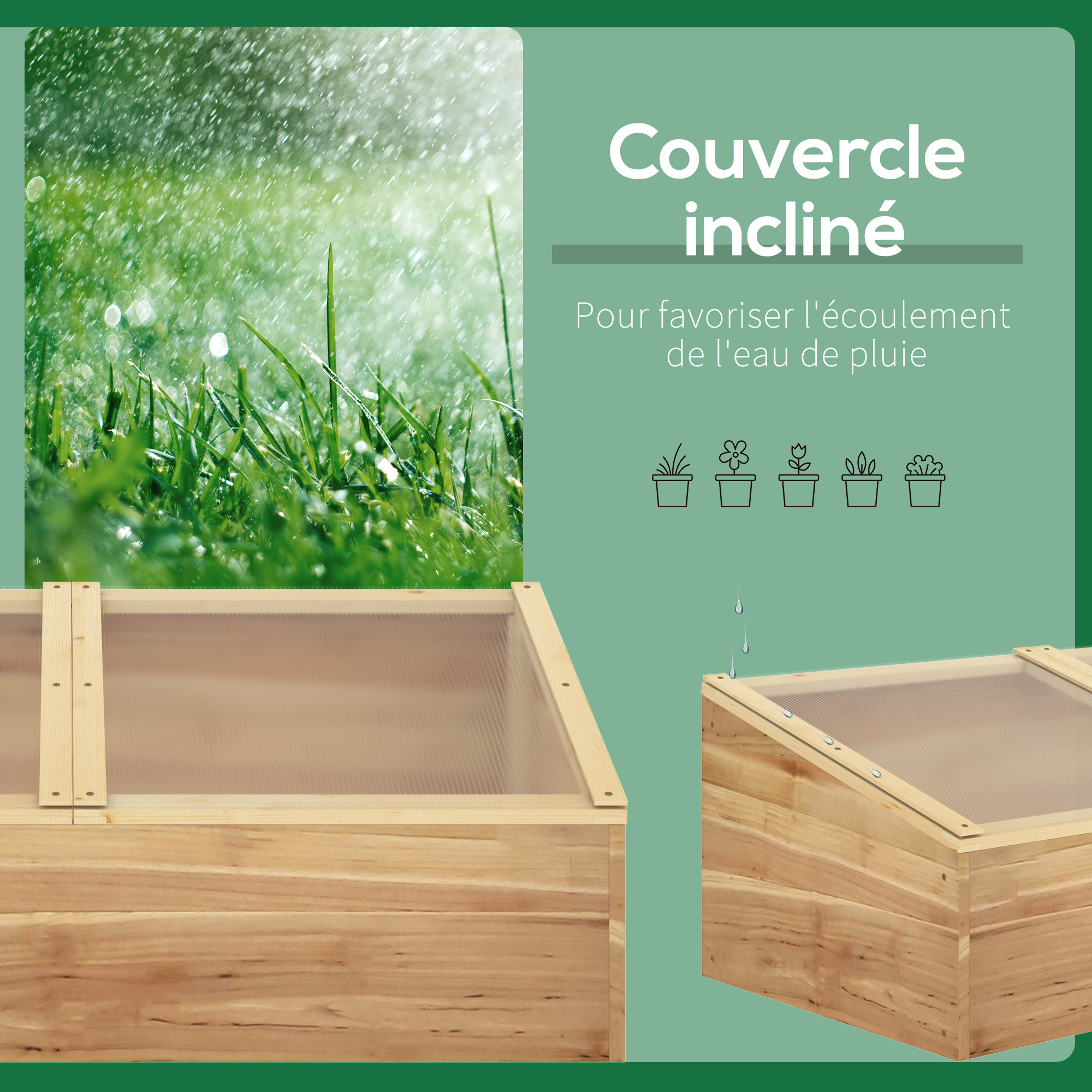 Mini serre de jardin double toit ouvrable polycarbonate sapin pré-huilé