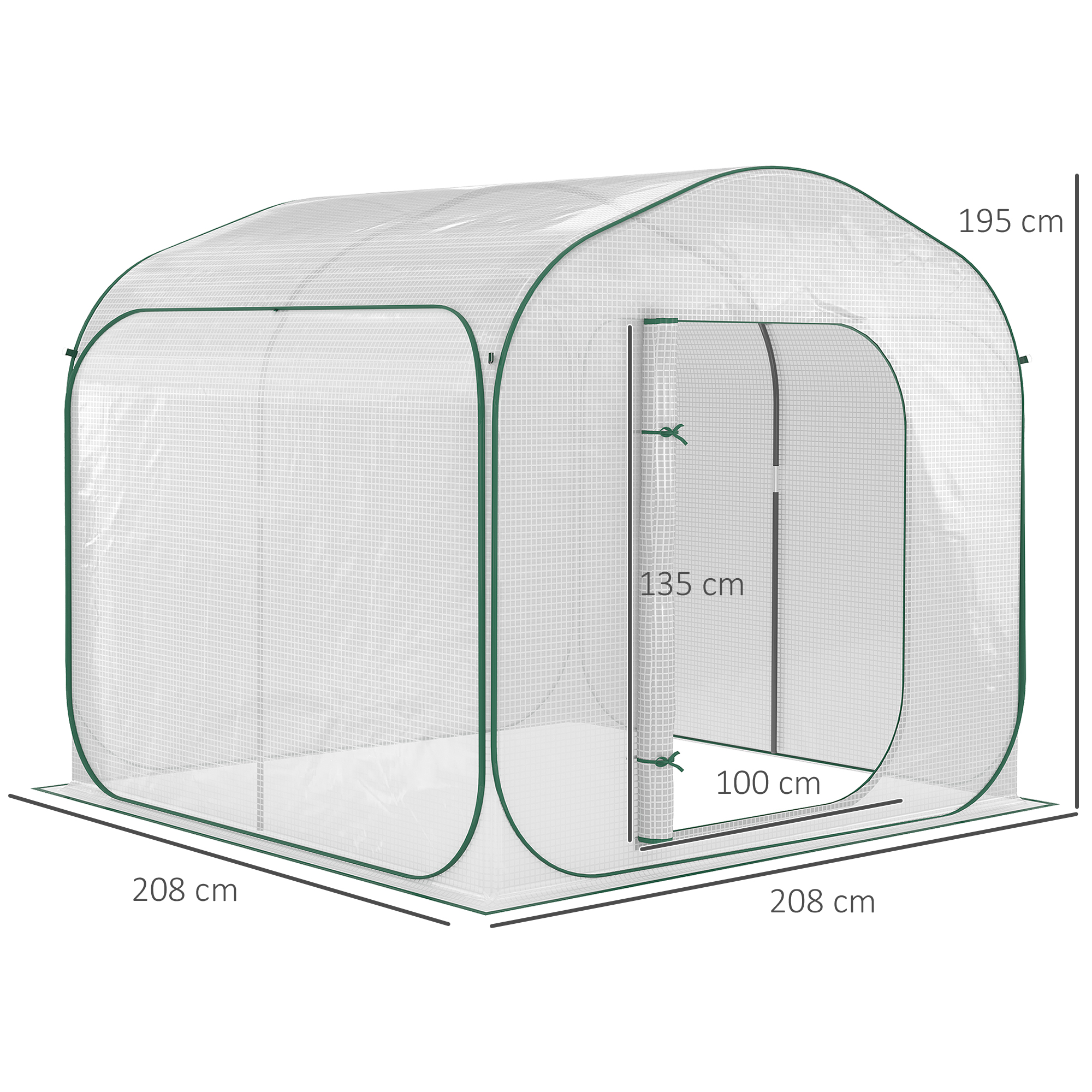 Serre de jardin pop-up porte zippée enroulable sac transport PE blanc vert