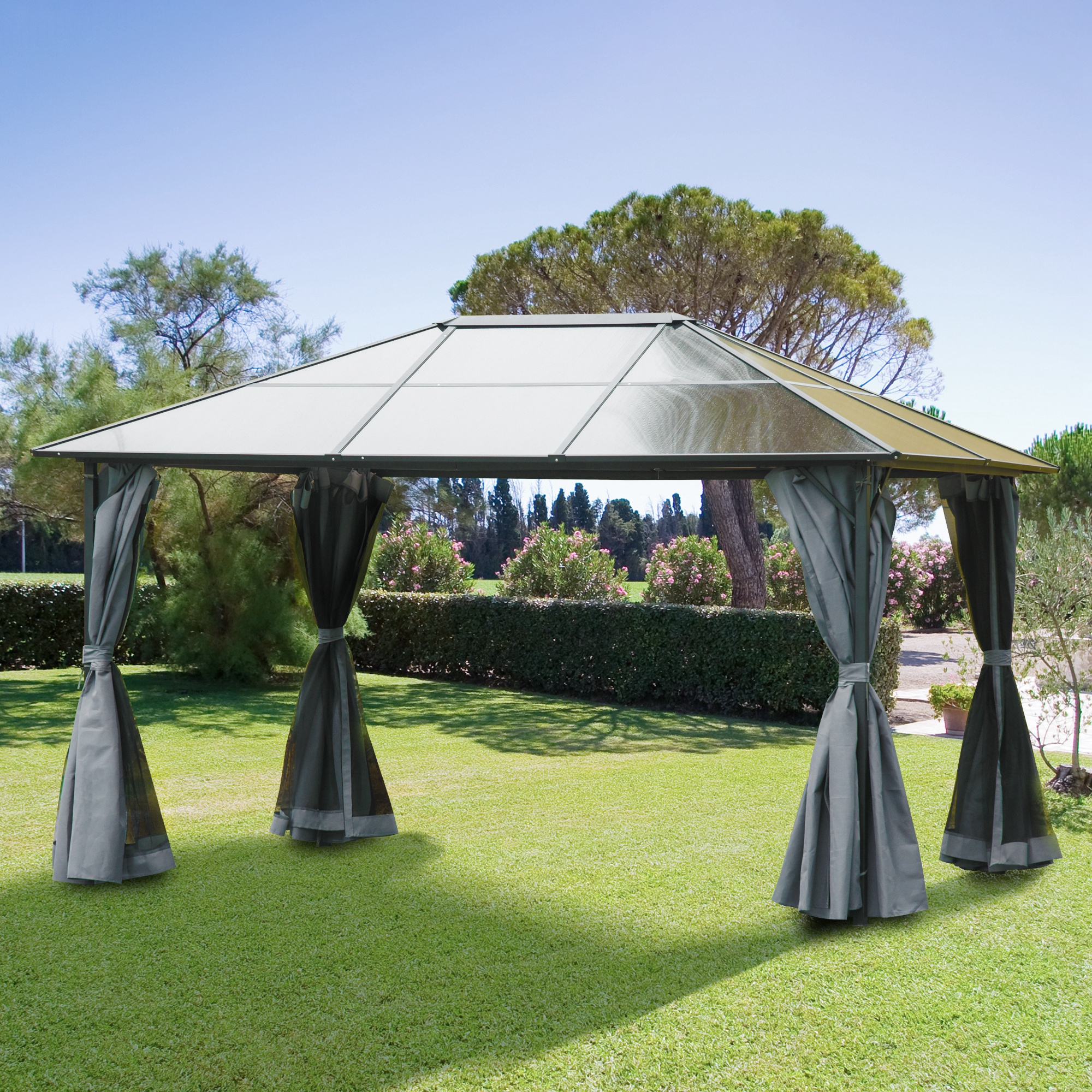 Pavillon de jardin dim. 4L x 3l x 2,65H m alu. métal polycarbonate