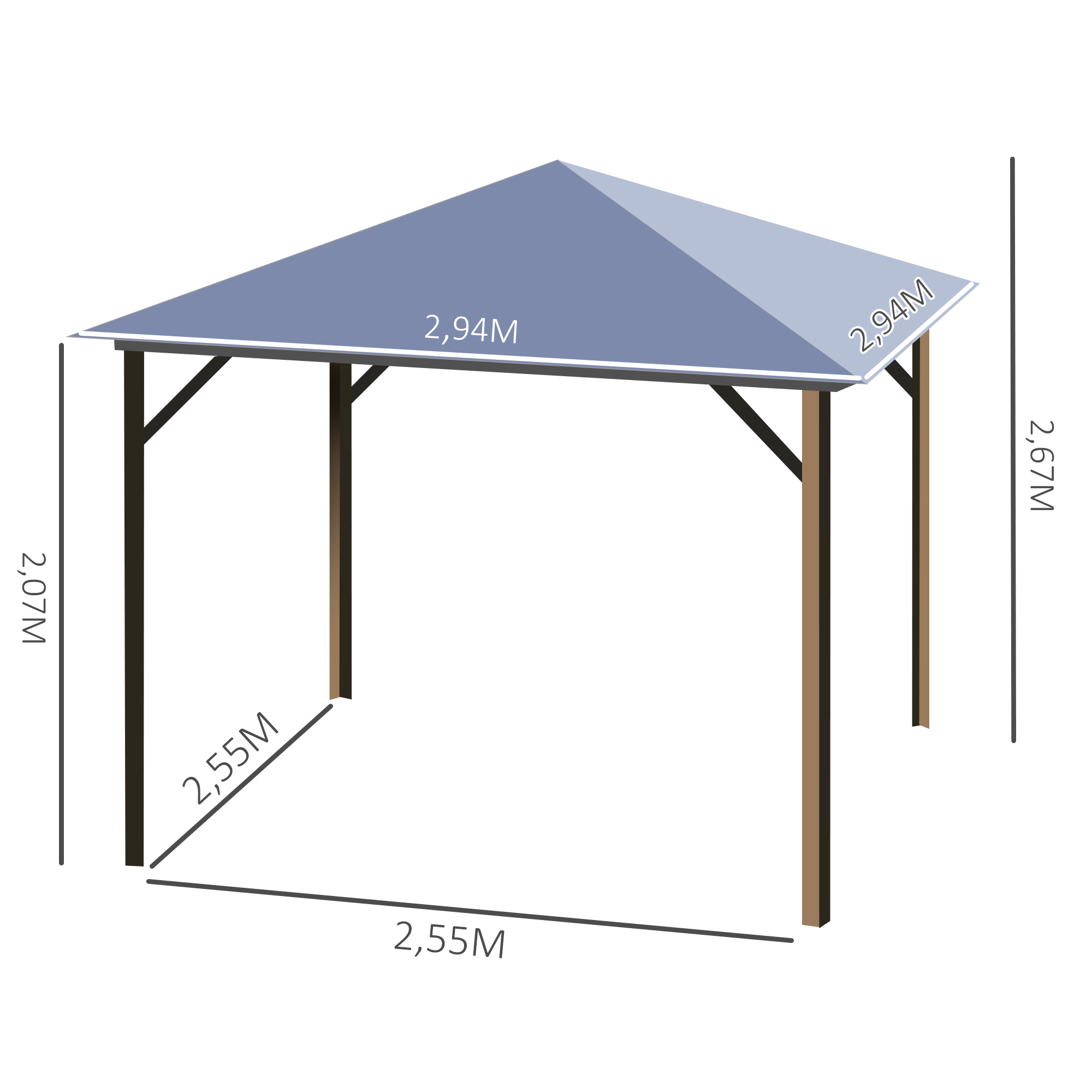 Pavillon de jardin tonnelle rigide dim. 2,94L x 2,94l x 2,67H m alu polycarbonate beige