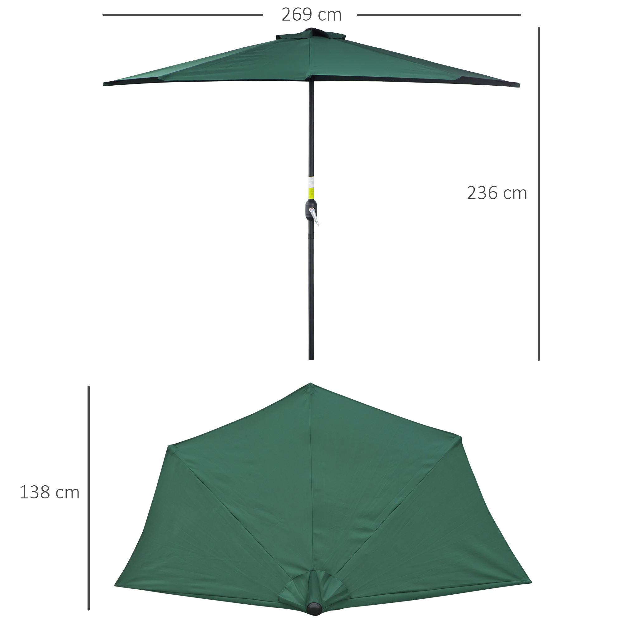 Demi parasol balcon métal polyester